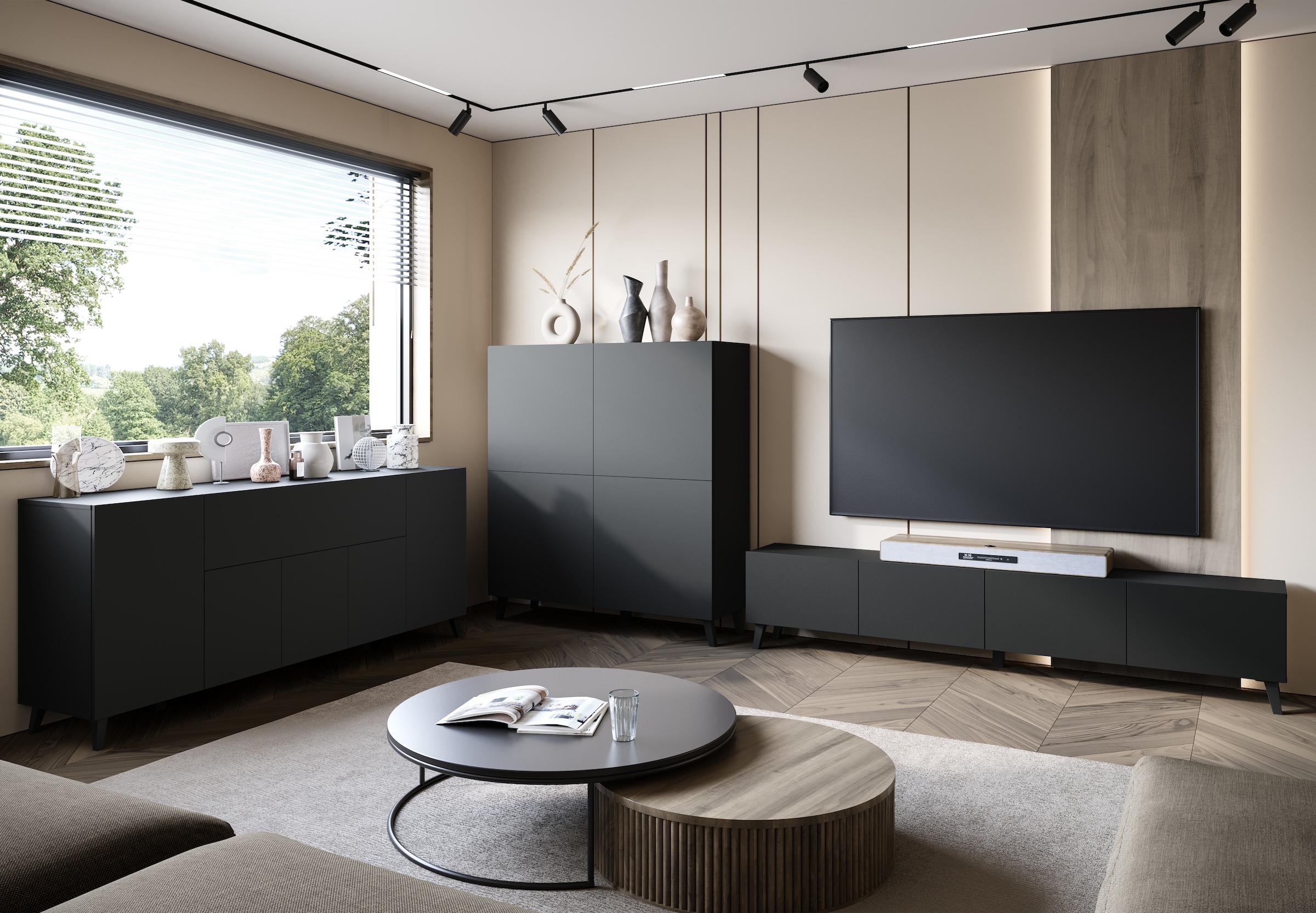 Home affaire Sideboard »SIDEBOARD PHUKET II, Stilvolle, grifflose Kommode, Breite 120cm« 1 Stk. tlg. Mit 6 Fächern und höhenverstellbaren Einlegeböden