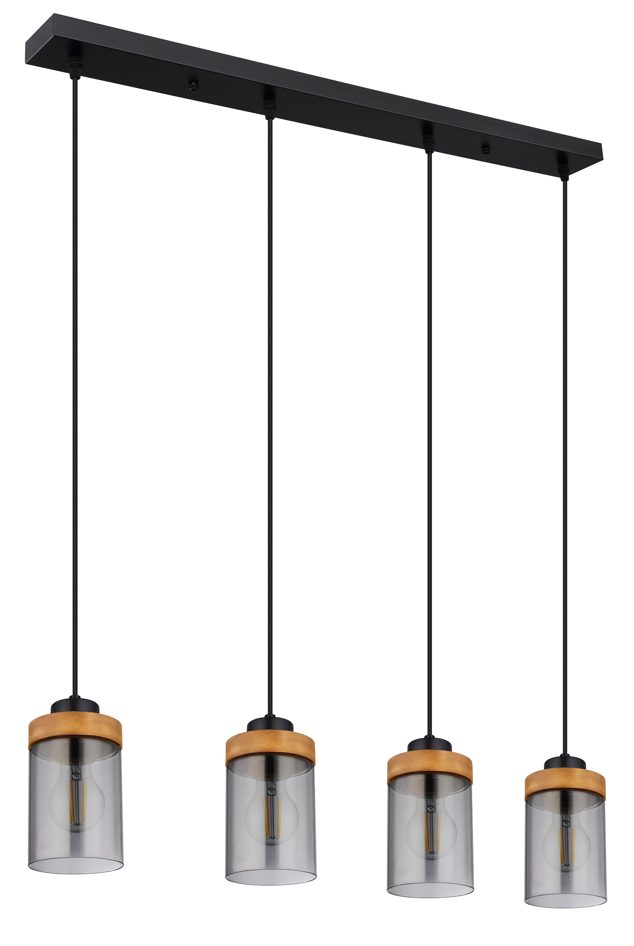 GLOBO LIGHTING Hängeleuchte »FINCA«, Leuchtmittel E27 | ohne Leuchtmittel, Hängelampe/Pendelleuchte/Holz/Glas rauchfarben/Höhe kürzbar