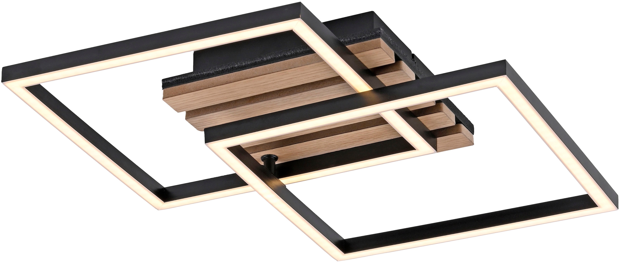 JUST LIGHT LED Deckenleuchte »AKUSTIKA« LED-Board 1 Stk. Warmweiß Eichenfurnier und schwarz, Rahmen drehbar