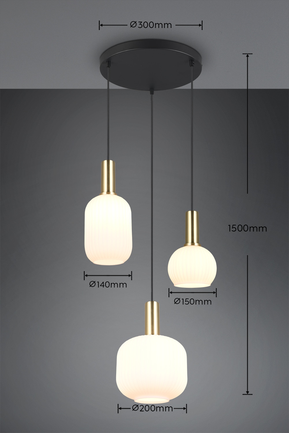 TRIO Leuchten Pendelleuchte »DIVA, E27 Hängelampe 3-flammig mit Glasschirm, exkl 3xE27 max 10W«, 3 flammig, Leuchtmittel E27 | Leuchtmittel wechselbar, höhenverstellbar bis max 150cm Hängeleuchte Ø 30 cm Wohnzimmer Küche
