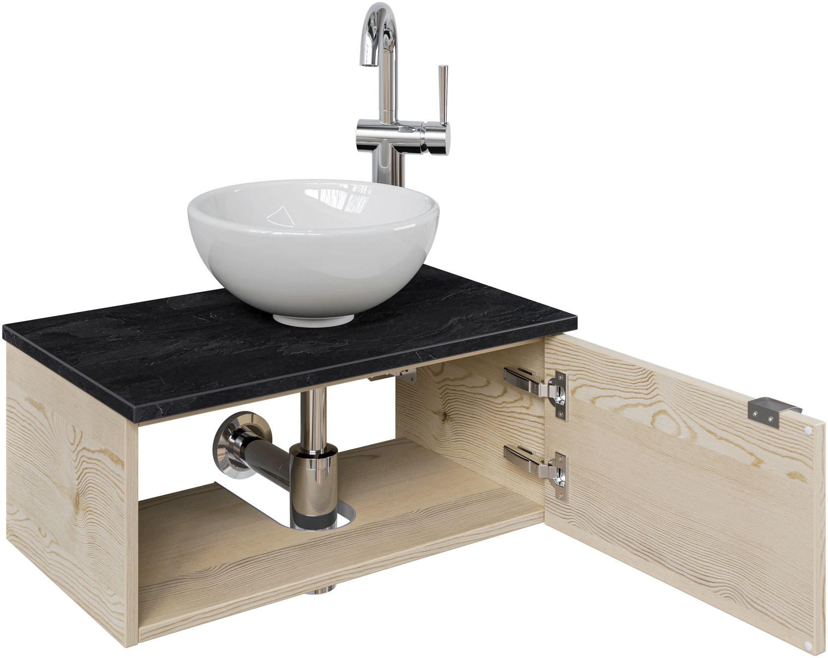 Saphir Waschtisch »Serie 6915 Waschschale mit Unterschrank für Gästebad, Gäste WC«, 61 cm mit Keramik-Aufsatzbecken, 1 Tür und 1 Fach