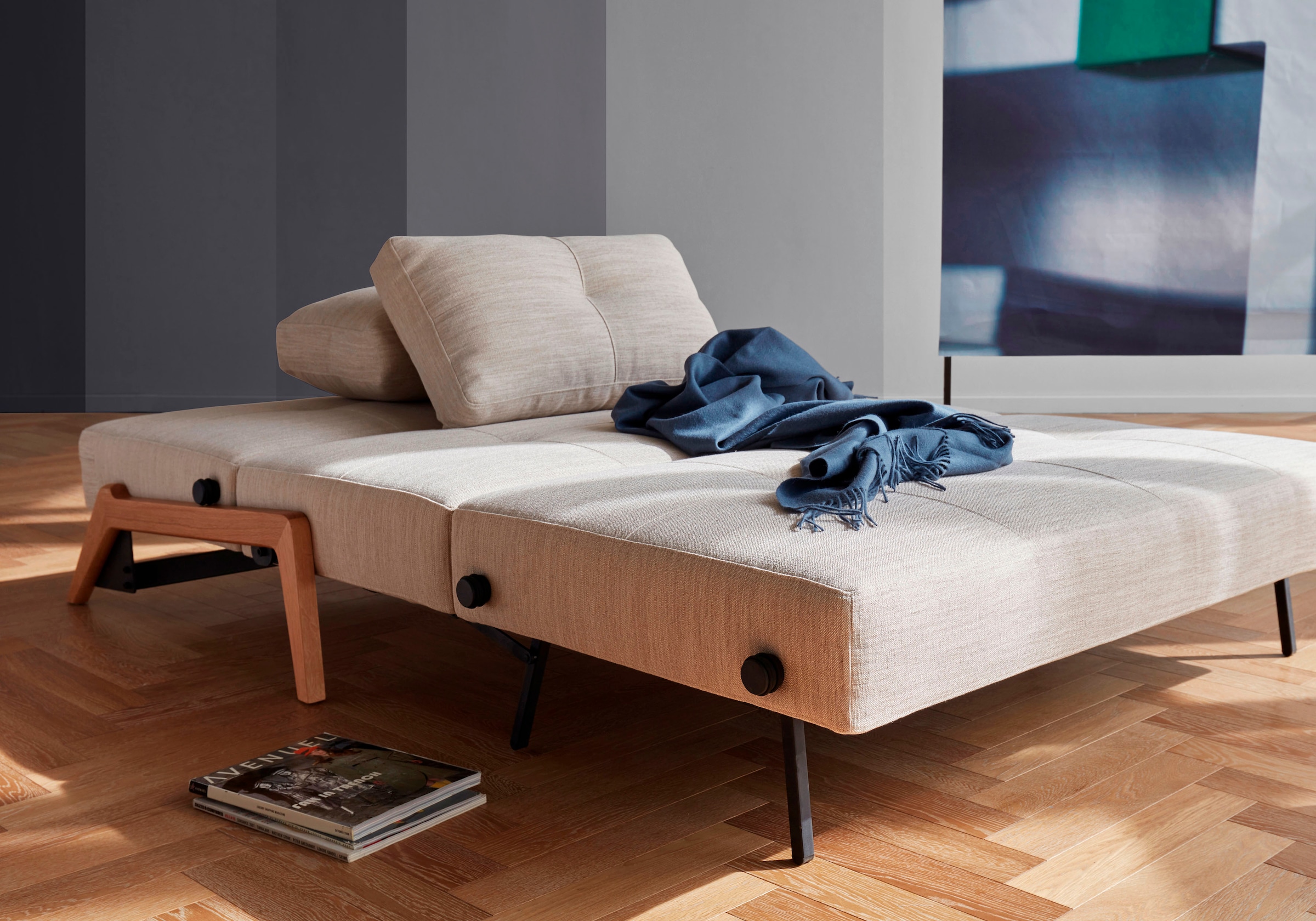 INNOVATION LIVING ™ Schlafsofa Raten Kompaktes Eiche bestellen auf aus mit Klappsofa Füßen »Cubed«