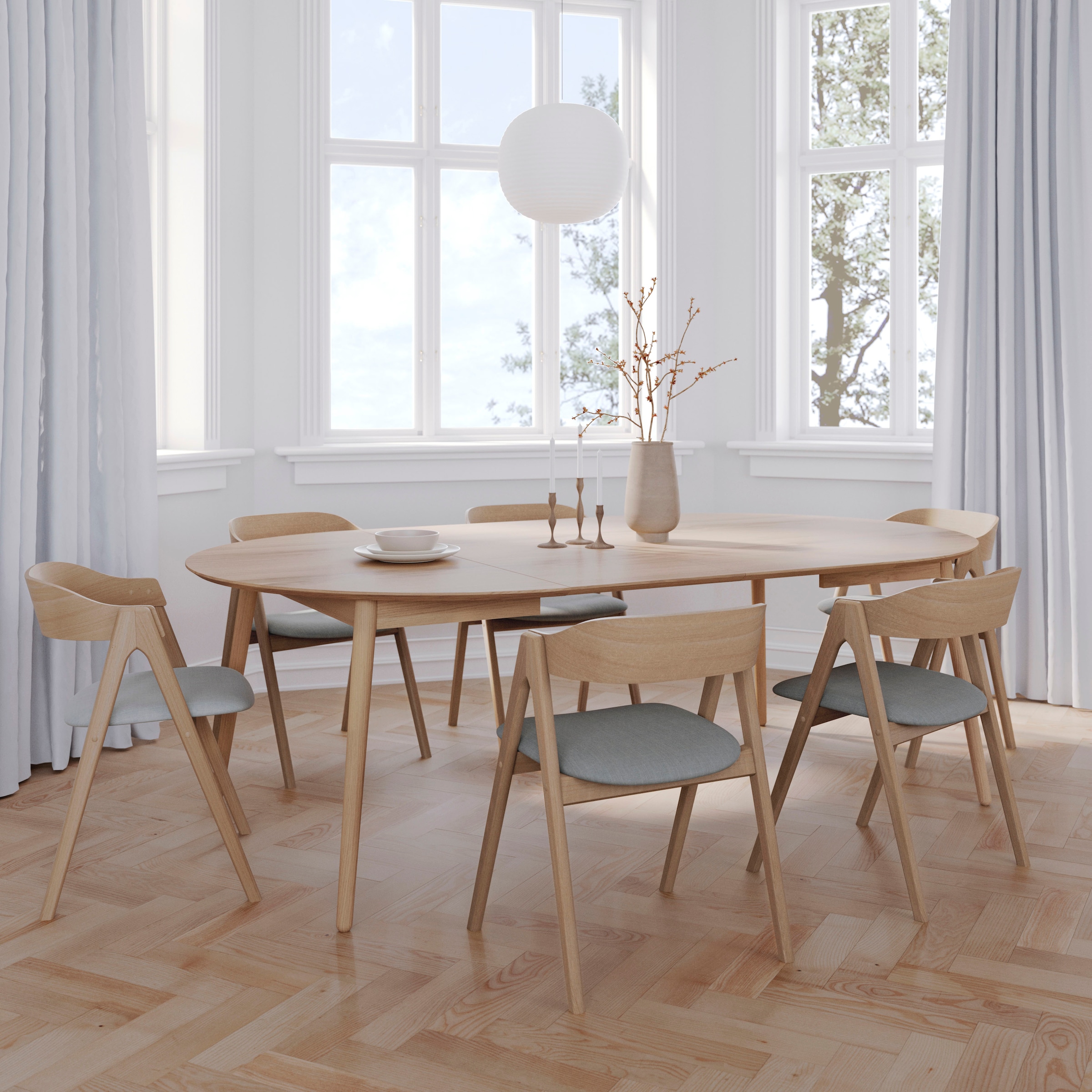Hammel Furniture »Meza Designtisch mit Auszugsfunktion und 2 Einlegeplatten« Ø135(231) cm, runde Tischplatte aus MDF/Laminat, Massivholzgestell