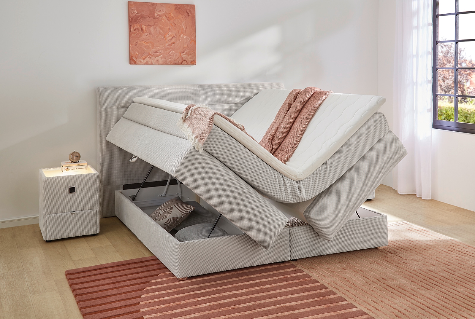 Jockenhöfer Gruppe Boxspringbett »Simone, inklusive großem Stauraum/Bettkasten«, Bonell-Wendematratze H2/H3, Topper und 2 Kissen