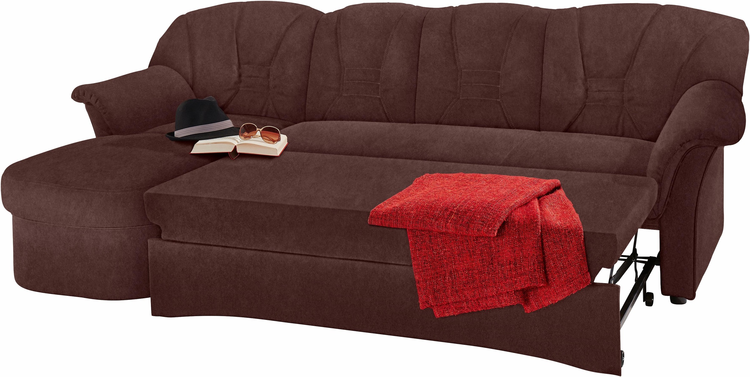DOMO collection Ecksofa »Elva, zeitlose Formensprache, elegante Rückensteppung, L-Form«, wahlweise mit Bettfunktion und Federkern