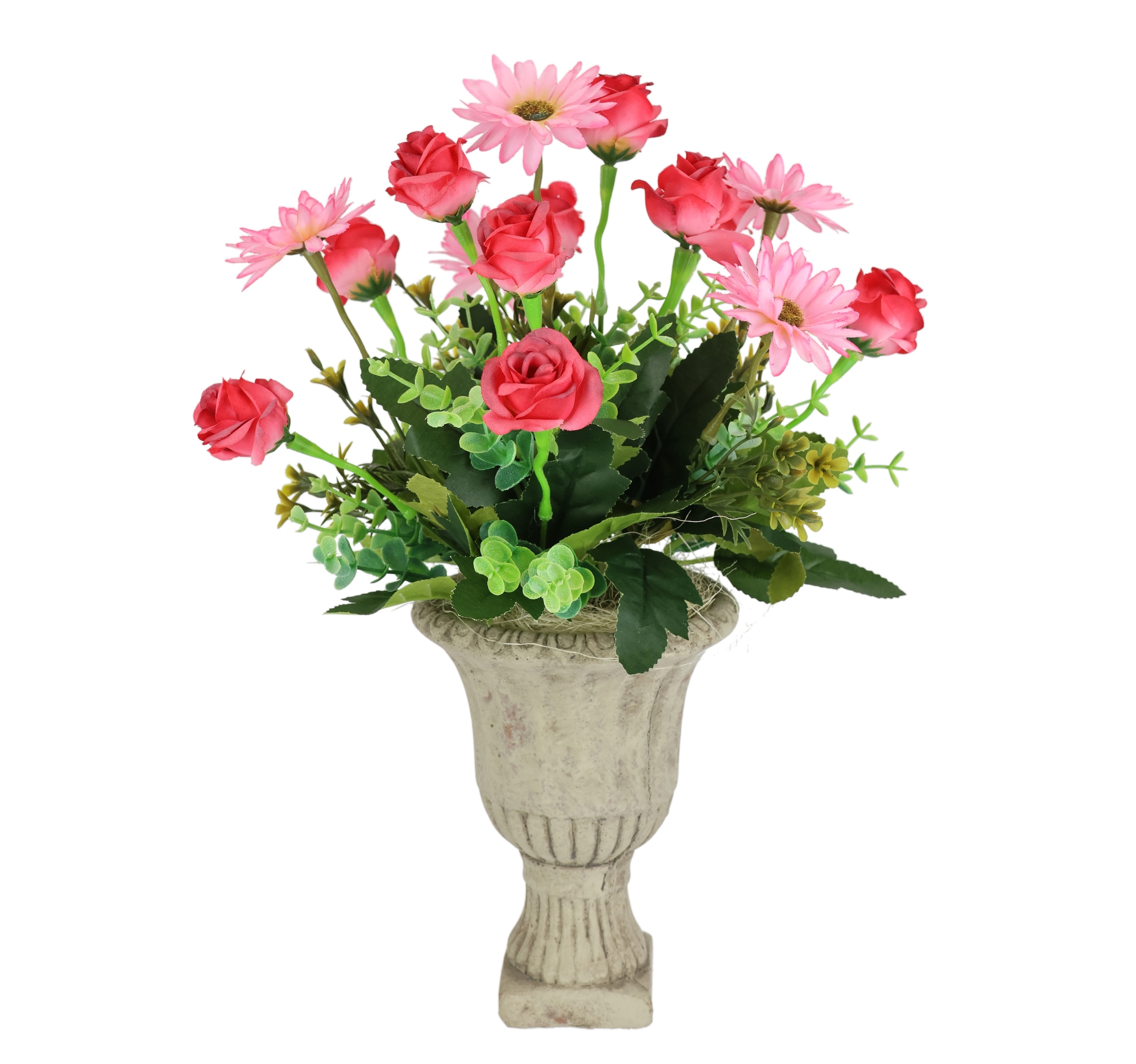 I.GE.A. Kunstblume »Gesteck Wildrosen im Pokal 37cm Deko Rosen Kunstrosen Kunstpflanze« Blume Blumendeko Grabschmuck Künstlich Hochzeitsdeko Deko Seidenblumen