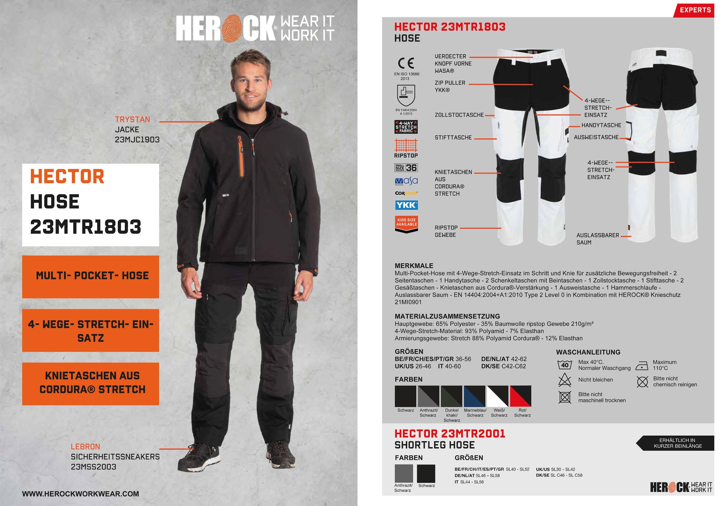 Knietaschen Multi-Pocket, bestellen verstärkte 4-Wege-Stretch, Arbeitshose »Hector Herock online Knopf, verdeckter Hoses«,