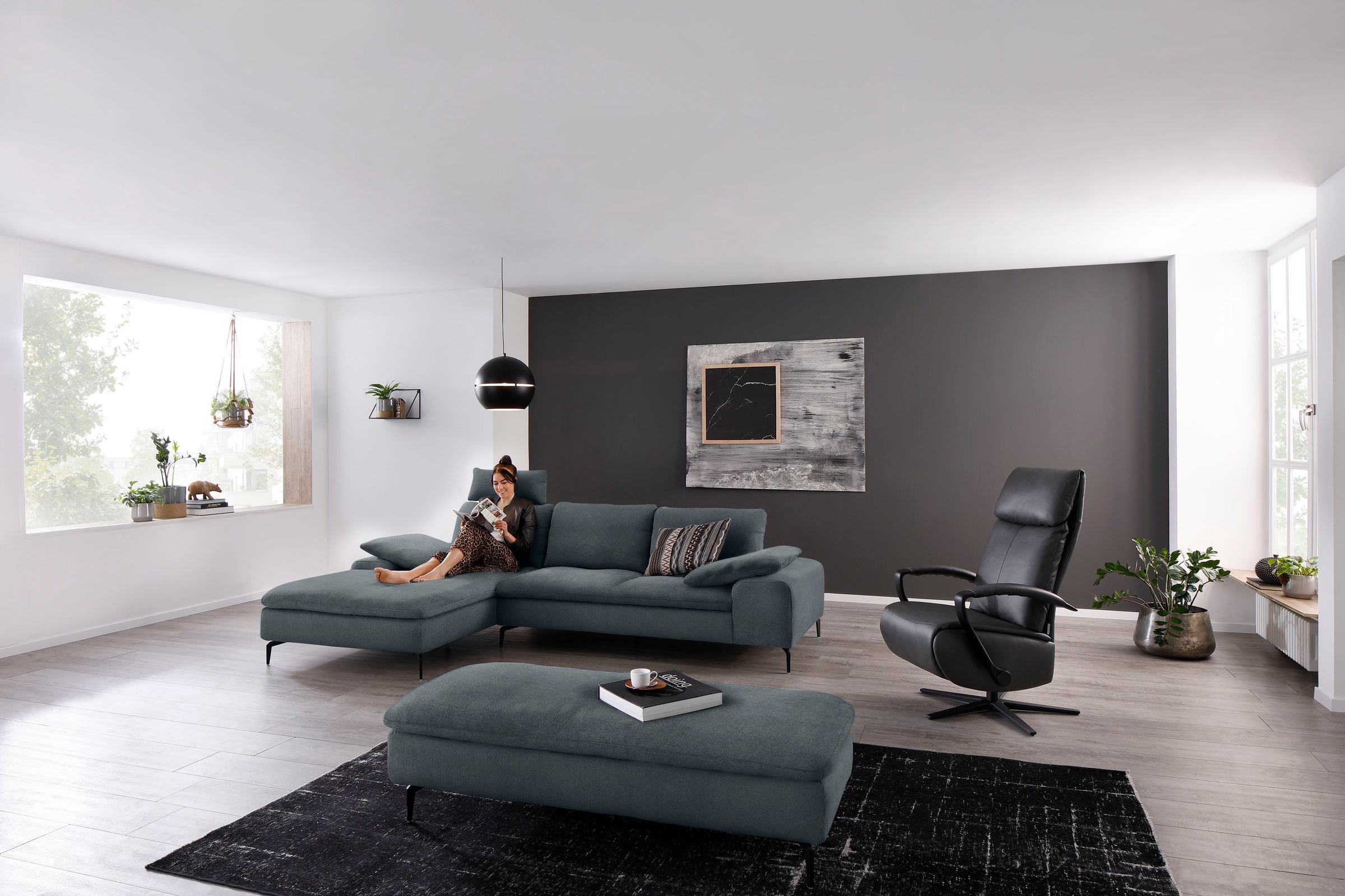 W.SCHILLIG Ecksofa »valentinoo, Designsofa, bequem, elegant und zeitlos, L-Form«, (Set), inklusive Hocker, mit Sitztiefenverstellung, Breite 299 cm