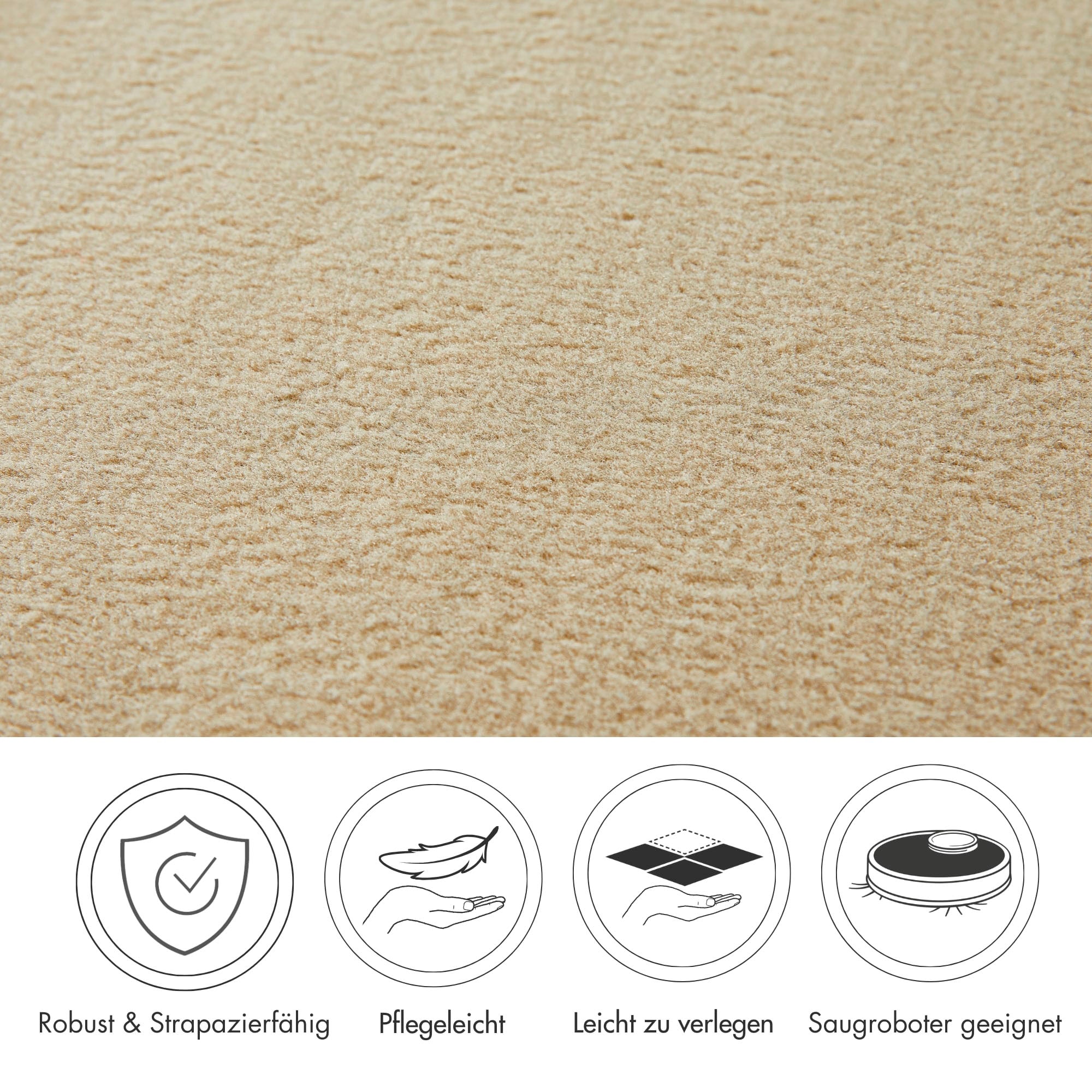 Andiamo Teppichboden »Kira, Velours, Made in Belgium«, rechteckig, 8 mm Höhe, Uni Farben, Breite 400 cm, strapazierfähig, pflegeleicht, Wohnzimmer