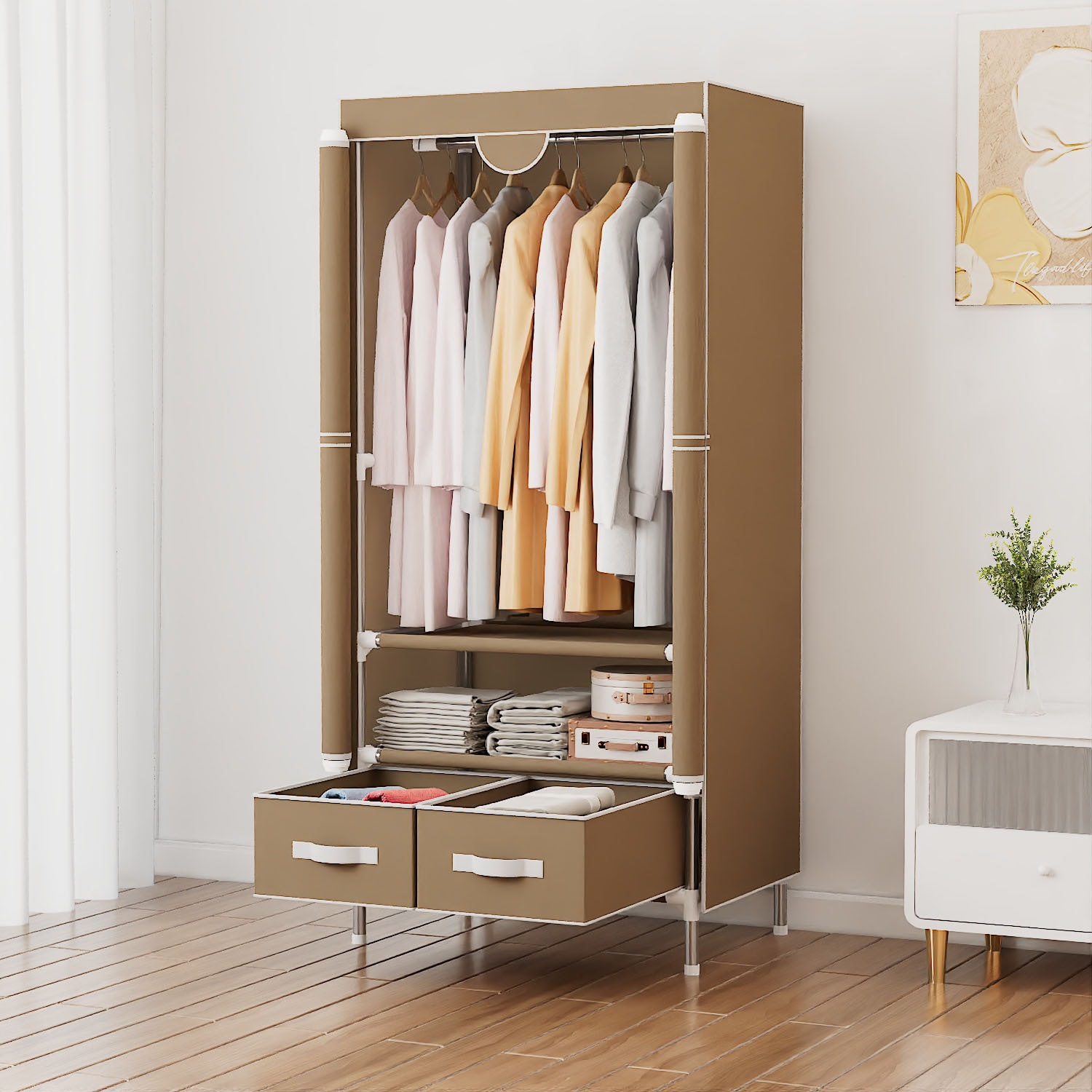 INOSIGN Kleiderschrank »Stockholm Stoffkleiderschrank Bestseller in diversen Ausführungen«, (Stabile Konstruktion mit Schubladen in vielen Breiten erhältlich), Schlafzimmer Garderobe Schrank Stoffkleiderschrank mit viel Stauraum