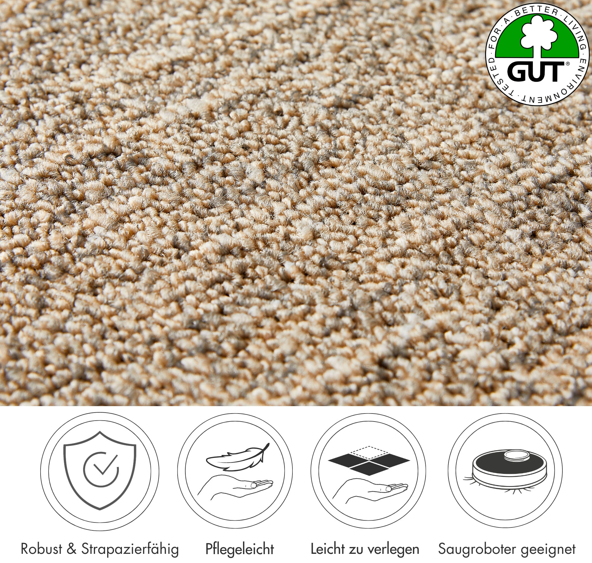 Andiamo Teppichboden »Joe, Schlinge, Made in Netherlands«, rechteckig, 6 mm Höhe, Breite 400 cm, meliert, Wohnzimmer, strapazierfähig & robust