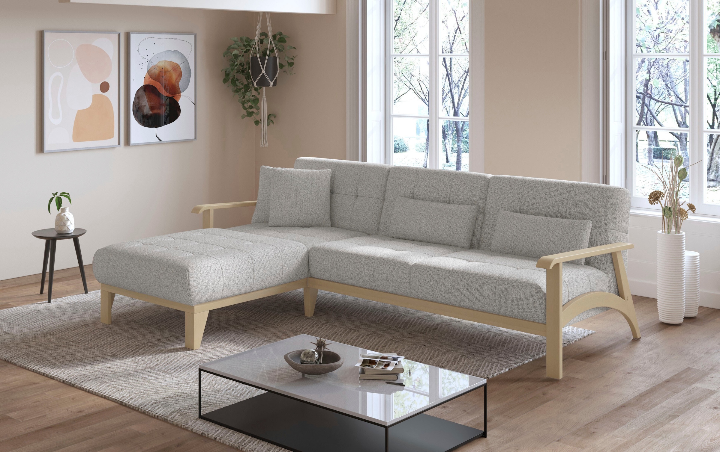 sit&more Ecksofa "Billund L-Form", Armlehnen aus eichefarbigem Buchenholz, günstig online kaufen