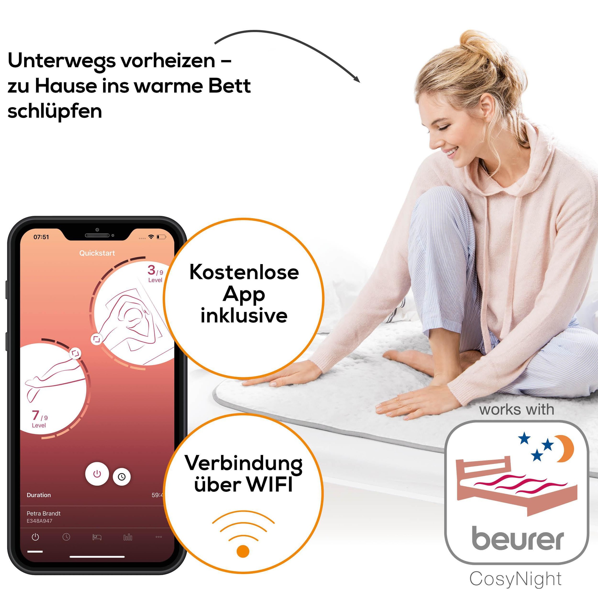 BEURER Wärmeunterbett »UB 190 mit 2 Wärmezonen und App-Steuerung«, Mit 9 Temperaturstufen, Abschaltautomatik und Sicherheitssystem