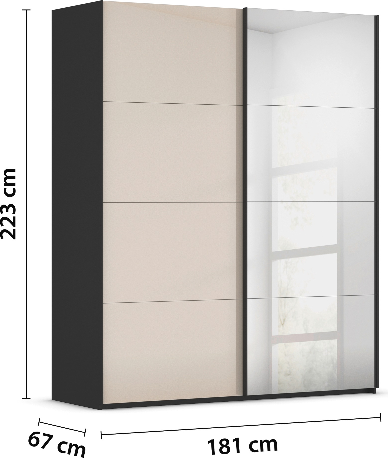 rauch Schwebetürenschrank »Kleiderschrank Schrank Garderobe Schlafzimmerschrank SCALE-FYRA«, edle viergeteilte Türen Spiegel/Glas-Mix viele Farben MADE IN GERMANY