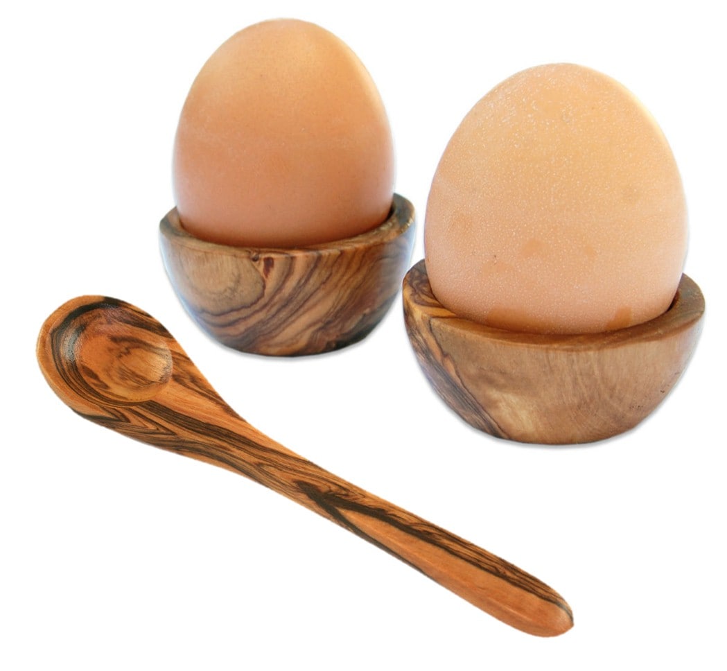 Olivenholz-erleben Eierbecher »6er Set Eierbecher PICCOLO plus 6 Eierlöffel aus Olivenholz«, (Set, 12 tlg., 6x Eierbecher PICCOLO, 6x Eierlöffel), Die Eierbecher Piccolo sind stapelbar und so besonders platzsparend