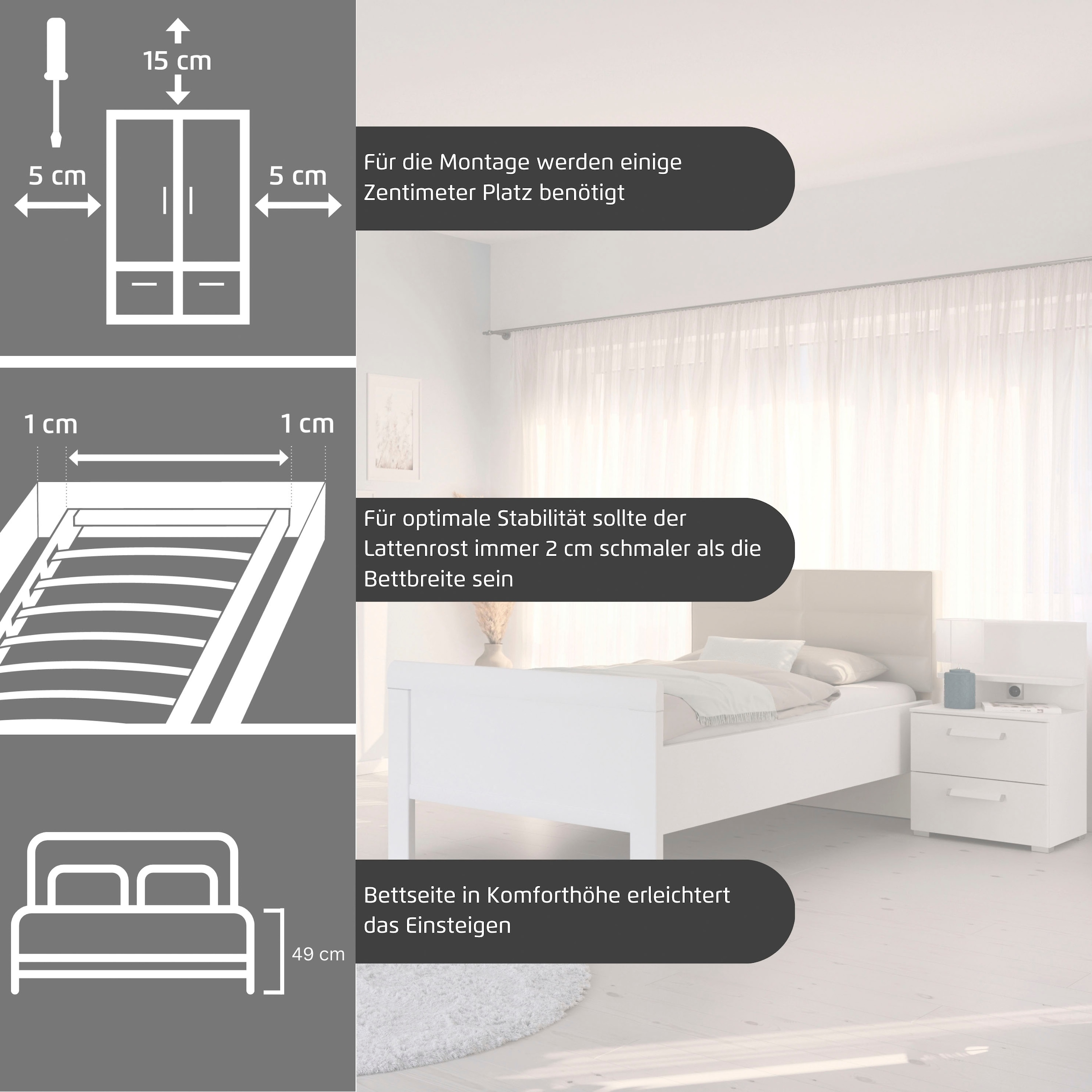 rauch Schlafzimmer-Set »Komplettschlafzimmer Schlafzimmer EVELYN«, (Set, 3 tlg.), Schrank und Bett in 2 Breiten, Nachttisch mit Paneel MADE IN GERMANY