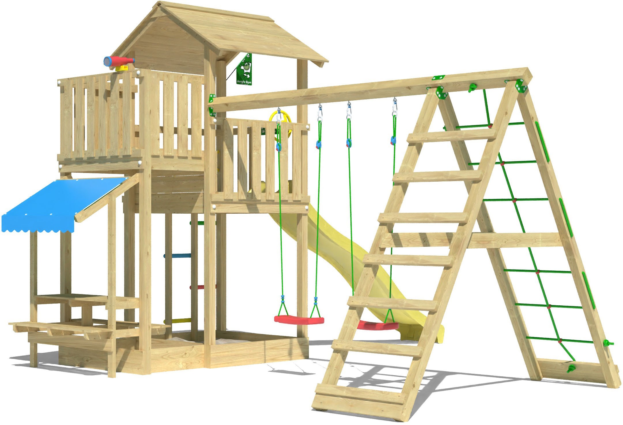 Jungle Gym Spielturm »Veranda«, (Set), Spielanlage mit Schaukel, Kletterbock und Rutsche mit Wasseranschluss