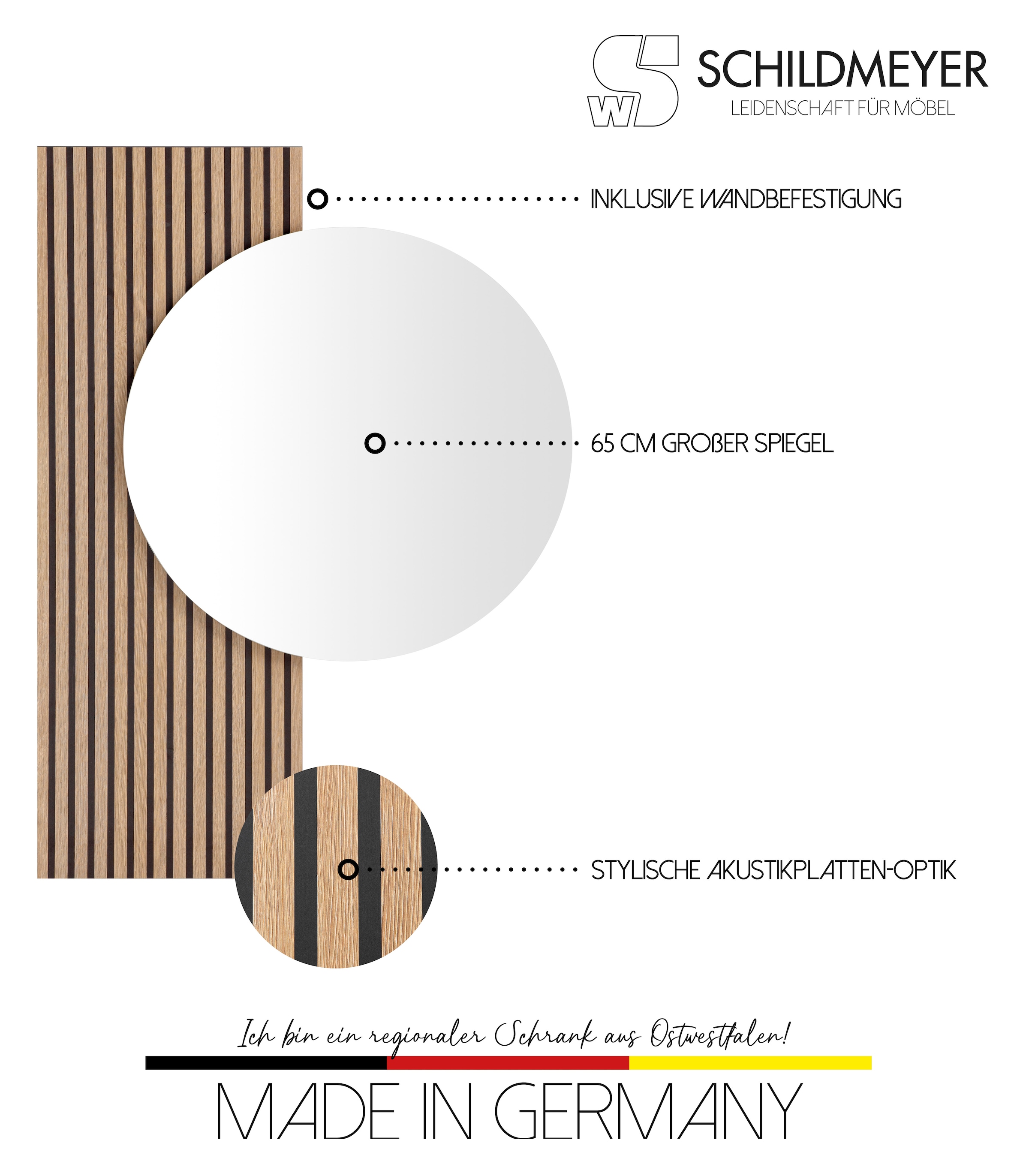 Schildmeyer Spiegel »Hank, Breite 79 cm made in Germany«, Runde Spiegelfläche