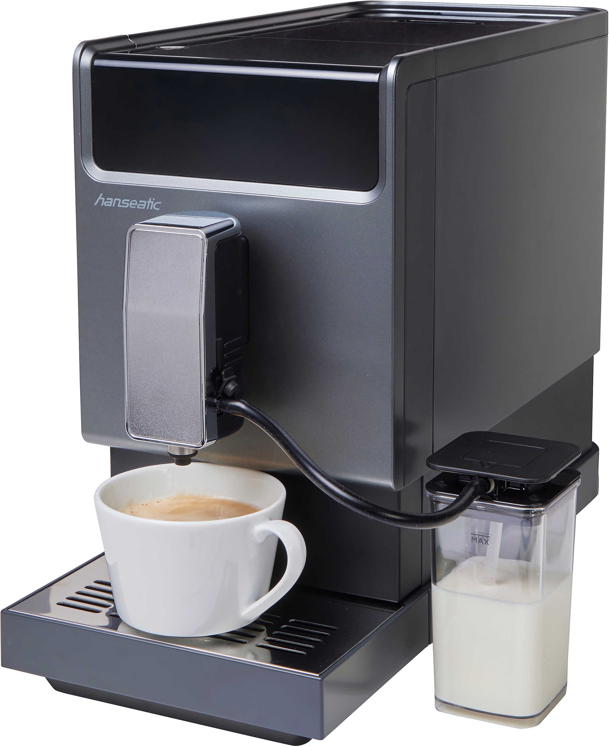Hanseatic Kaffeevollautomat »HACM121470ST«, magnetisch, abnehmbare Tassenabstellfläche, zwei separate Milchtanks
