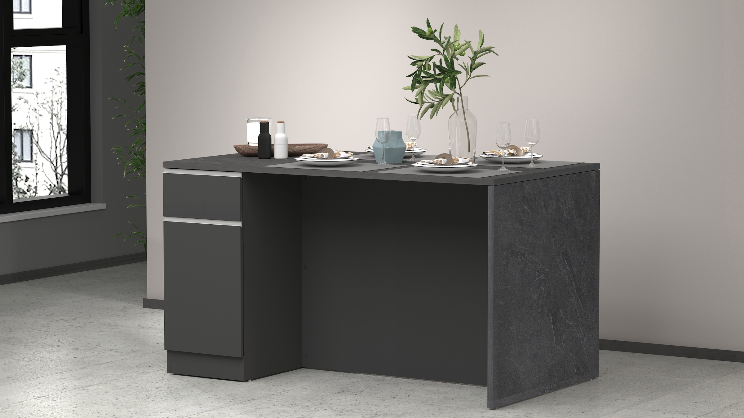 KOCHSTATION Kücheninsel »Sole,Kochinsel,Küchenarbeitsblock,Inselküche,Arbeitsinsel«, Breite 160 cm mit 2 Türen,2 Schubkästen, Aluminiumgriff