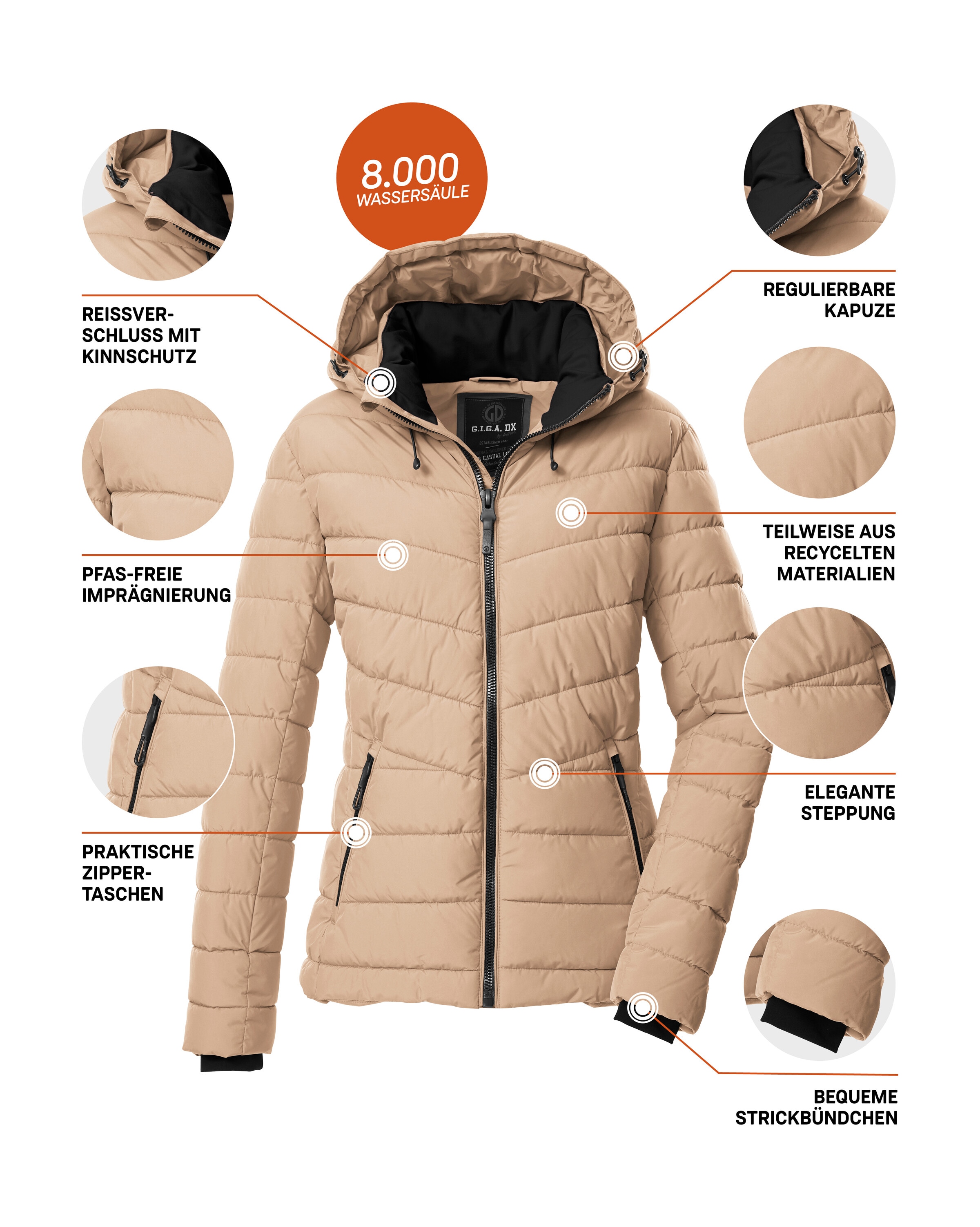 G.I.G.A. DX by killtec Steppjacke »GW 32 WMN QLTD JCKT«, Elegante Damenjacke, wasserabweisend, atmungsaktiv, abnehmbare Kapuze