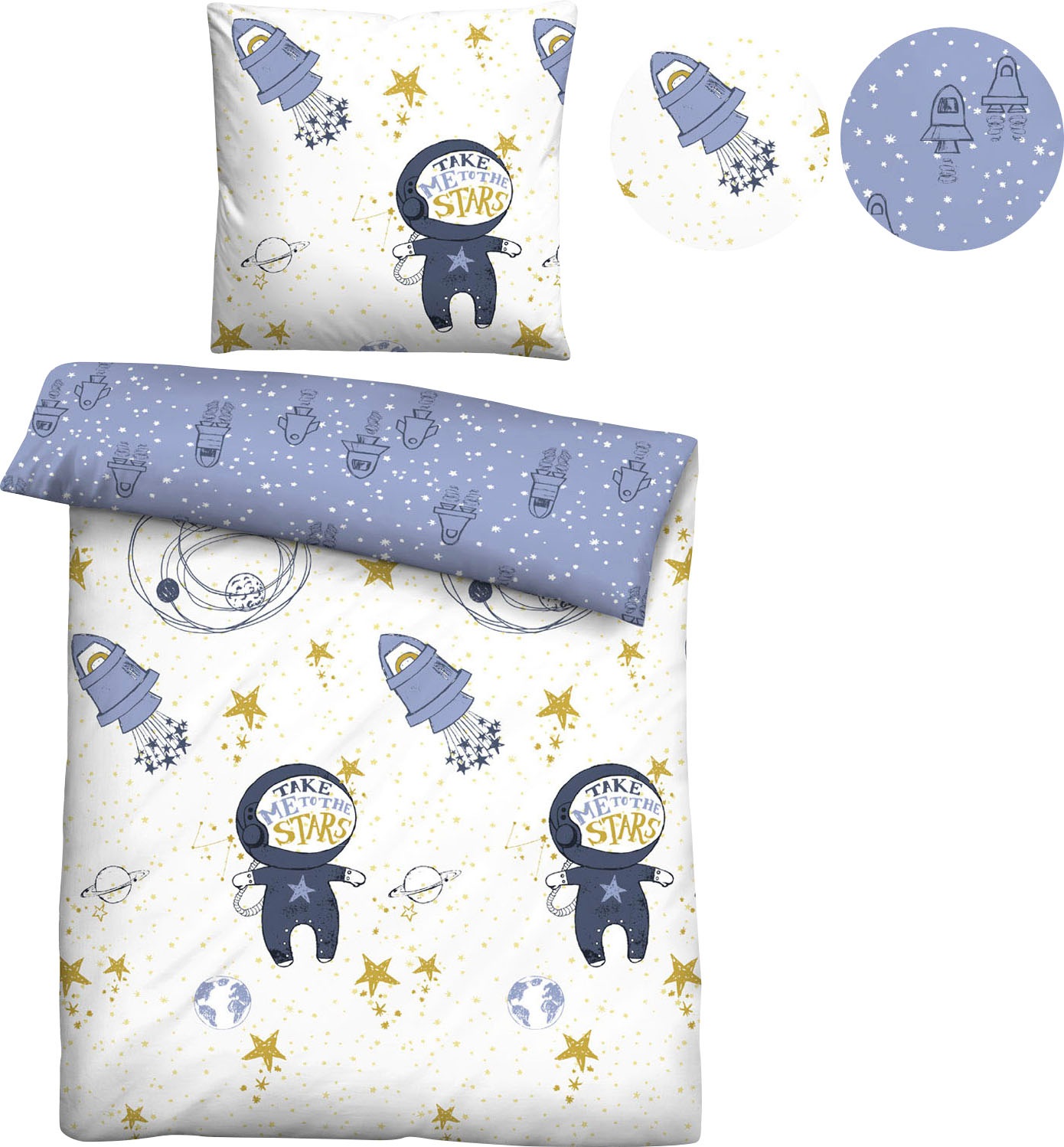 Biberna Kinderbettwäsche »Julien in Gr. 100x135 oder 135x200 cm, für Kinder, Kinderbettwäsche«, Feinbiber kuschelig warm im Winter, Kinderbettwäsche Weltraum, Kinder