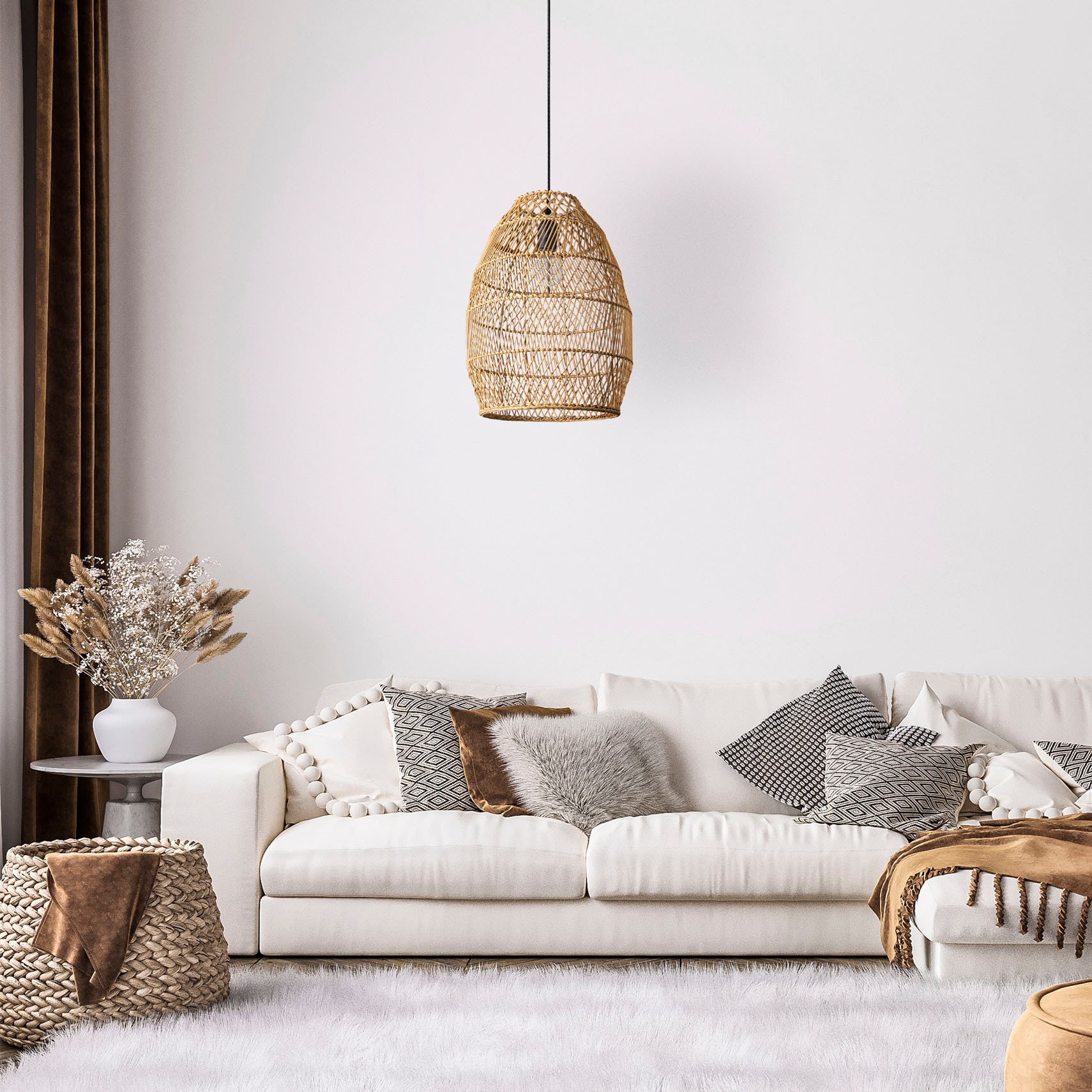 Paco Home Pendelleuchte »VIHMO«, Leuchtmittel E27 | ohne Leuchtmittel, Rattan Esstisch Pendellampe LED Boho Rustikal Korblampen Küche E27