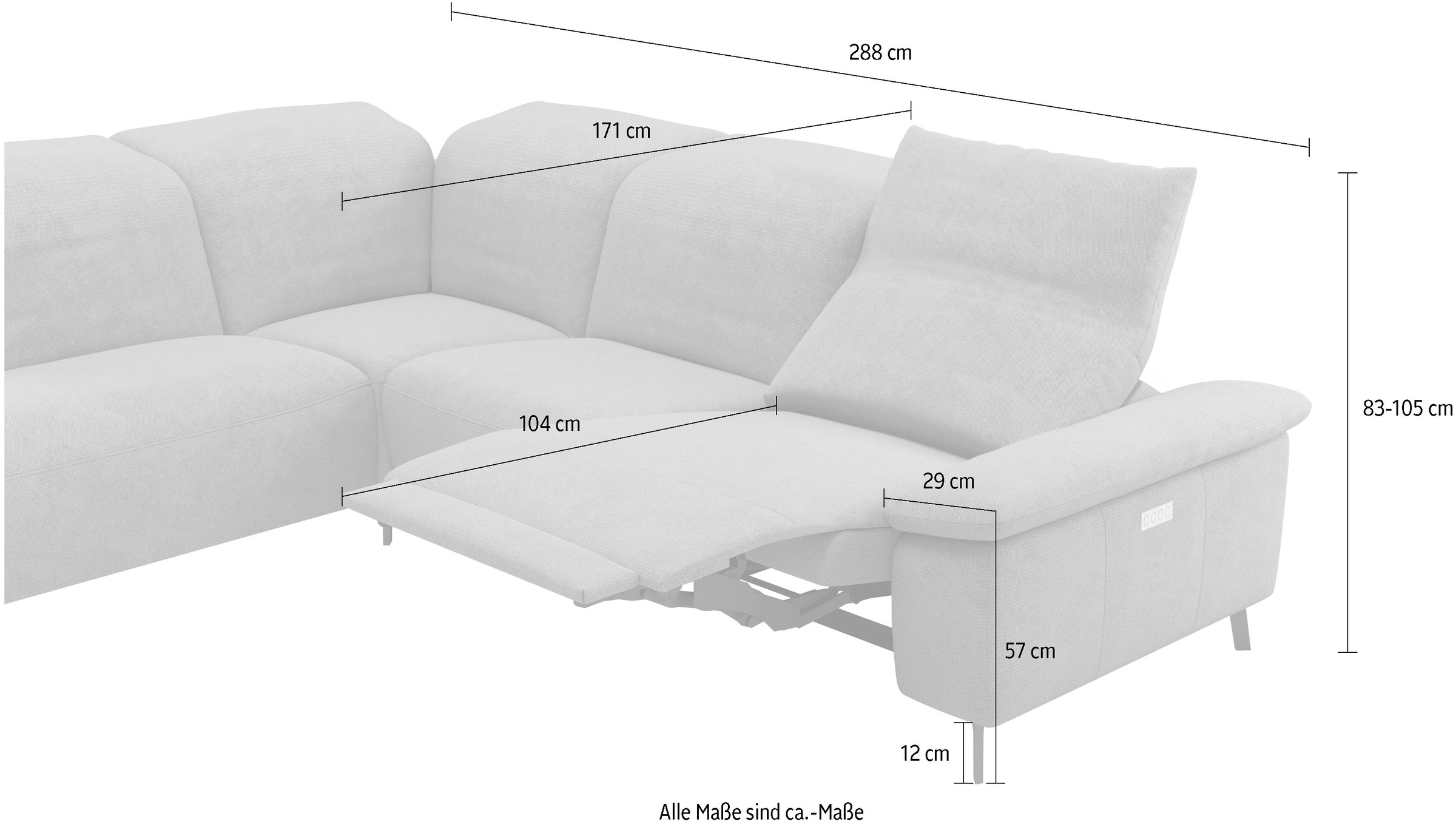Musterring Ecksofa »MR 370, intelligenter Komfort im modernen Design« Optionale Relaxfunktion, flexible Kopfteile & klappbare Armlehnen