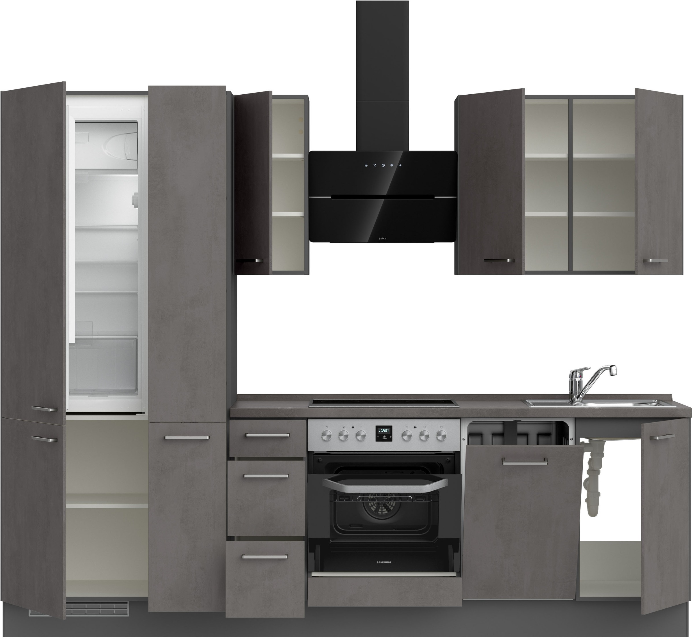 nobilia® Küchenzeile »"Riva II"« vormontiert, Ausrichtung wählbar, Breite 270 cm, wahlw. mit E-Geräten