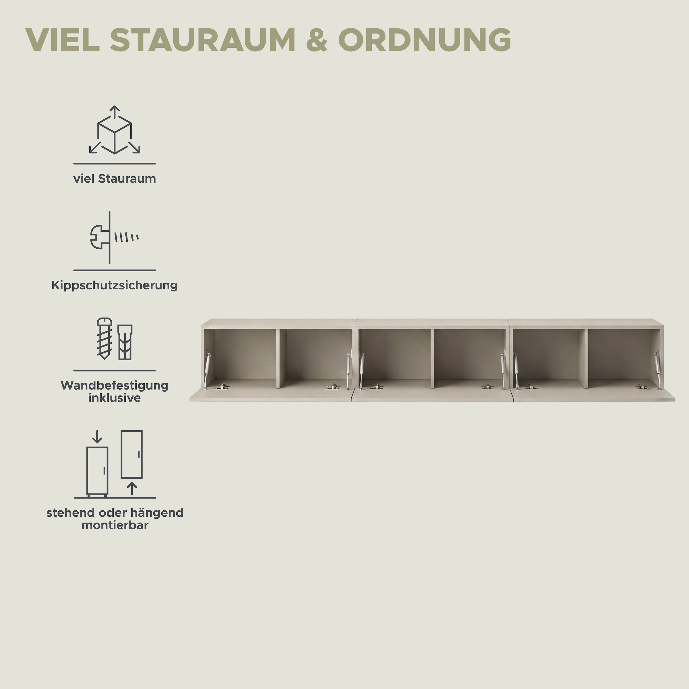 OTTO home Lowboard »SPIAGGIA, 3-teiliges Set, Breite 270cm, stehend & hängend montierbar« TV-Möbel, TV-Schrank, TV-Lowboard, Mediaboard