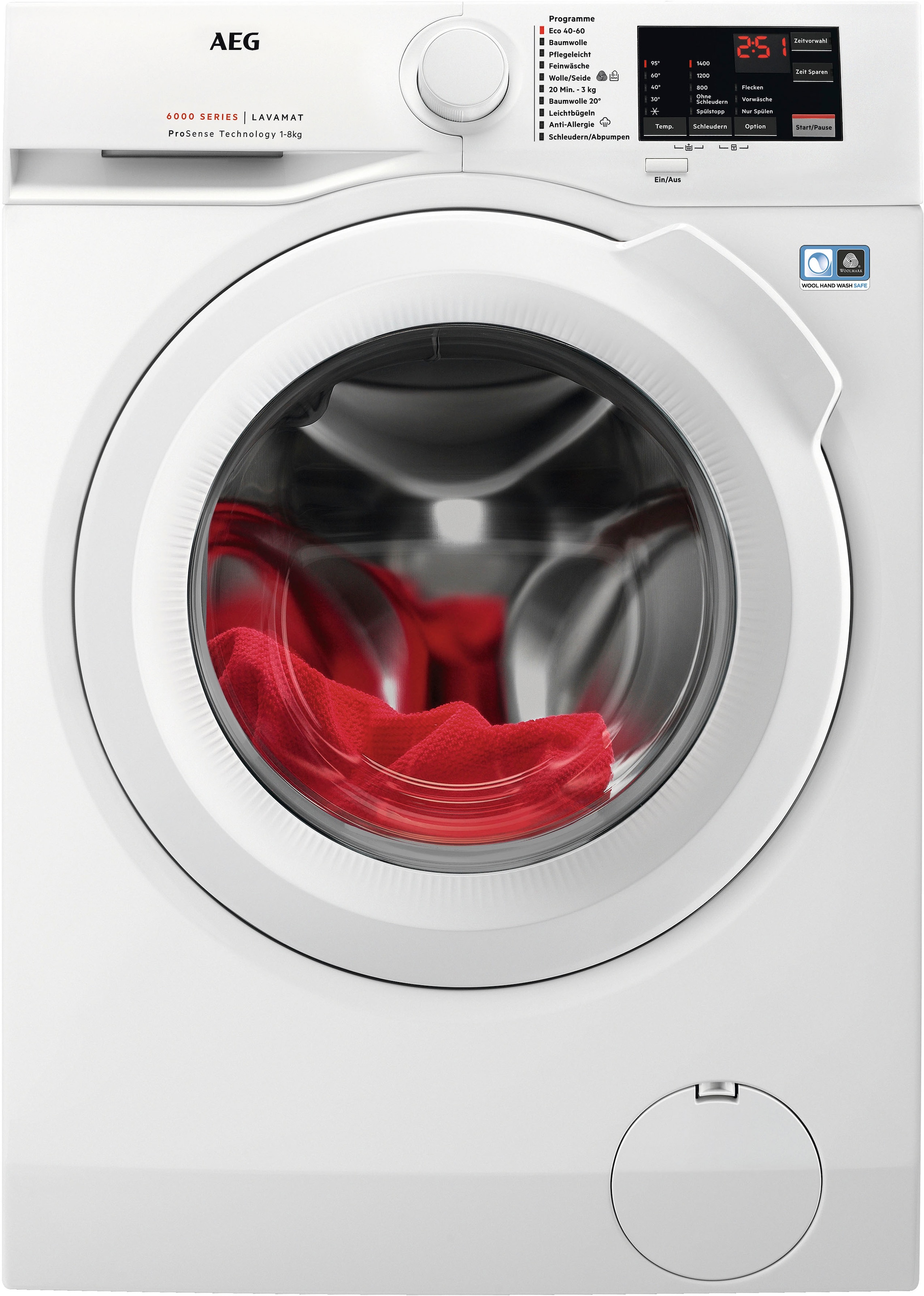 AEG Waschmaschine, Serie 6000, L6FB480FL, 8 kg, 1400 U/min, Hygiene-/ Anti-Allergie Programm mit Dampf
