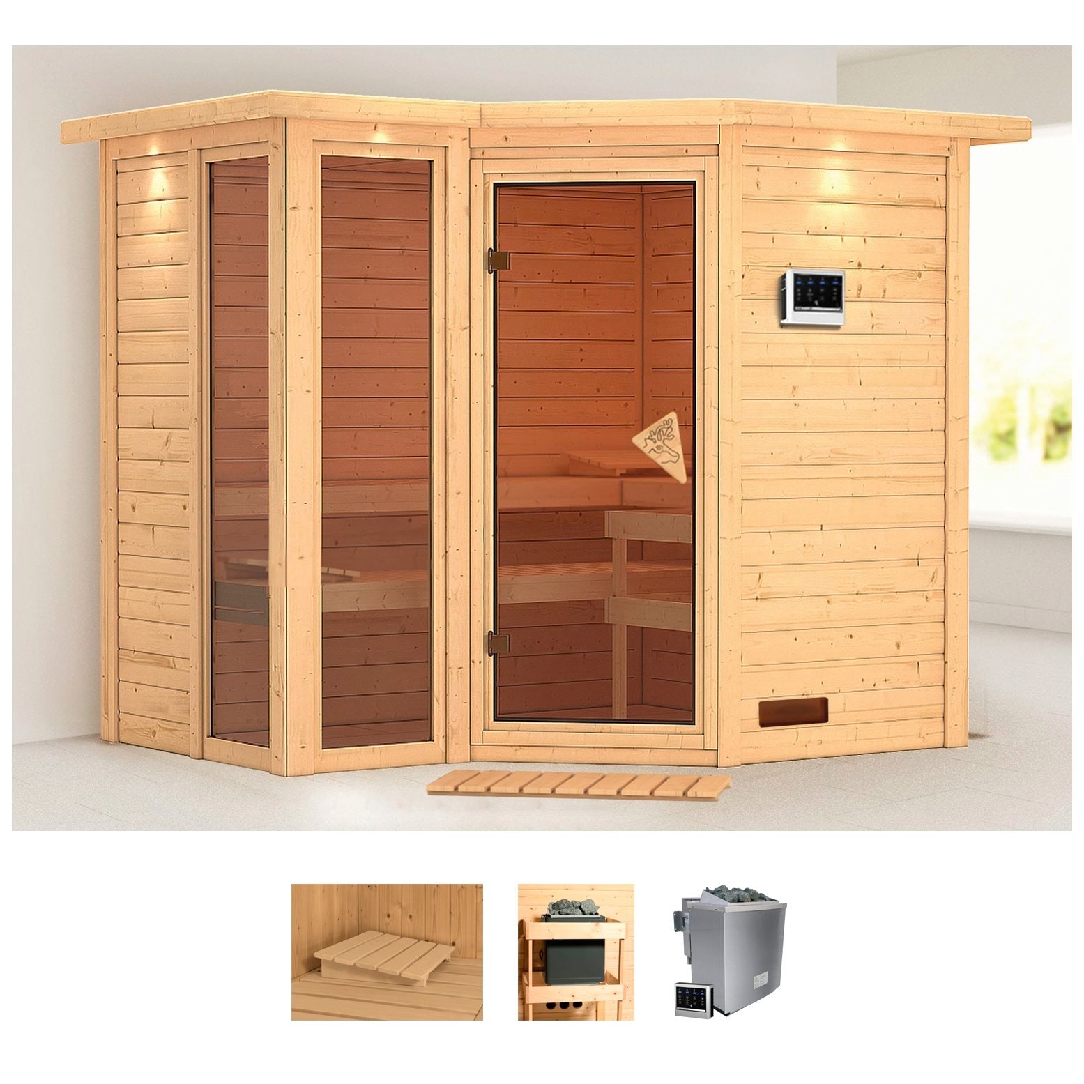 Karibu Sauna »Amada«, (Set), 9-kW-Bio-Ofen mit externer Steuerung günstig online kaufen