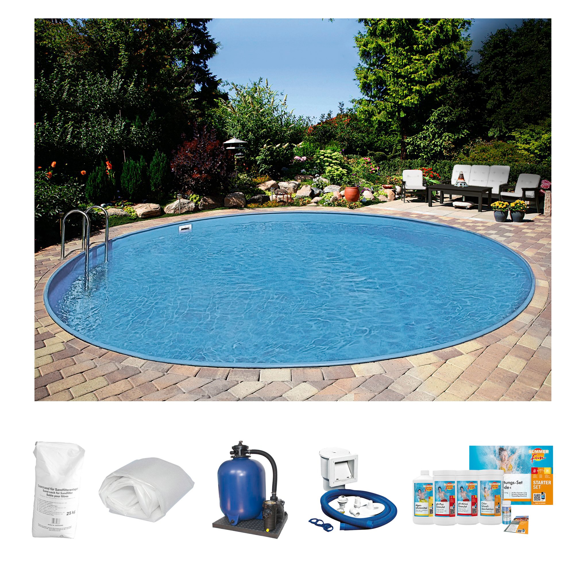 CLEAR POOL Rundpool »PREMIUM IBIZA« inkl. umfangreichem Zubehör in verschiedeneren Größen weiß Ø/B/H/L: 600 cm x Breite x Höhe 120 cm x Länge