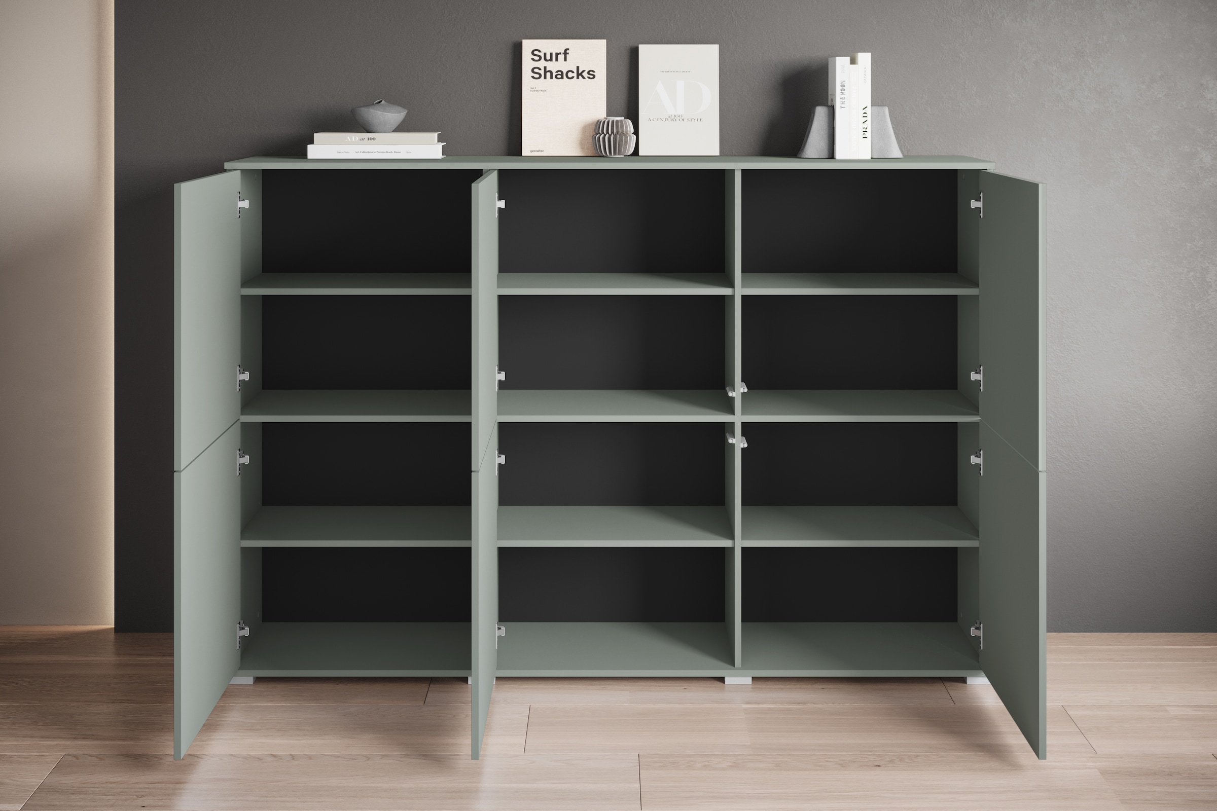 INOSIGN Highboard »Kenia, moderne grifflose Hochkommode mit 6 Türen, Breite 180 cm«, (1 St.), Push-to-Open-Fronten, höhenverstellbaren Einlegeböden