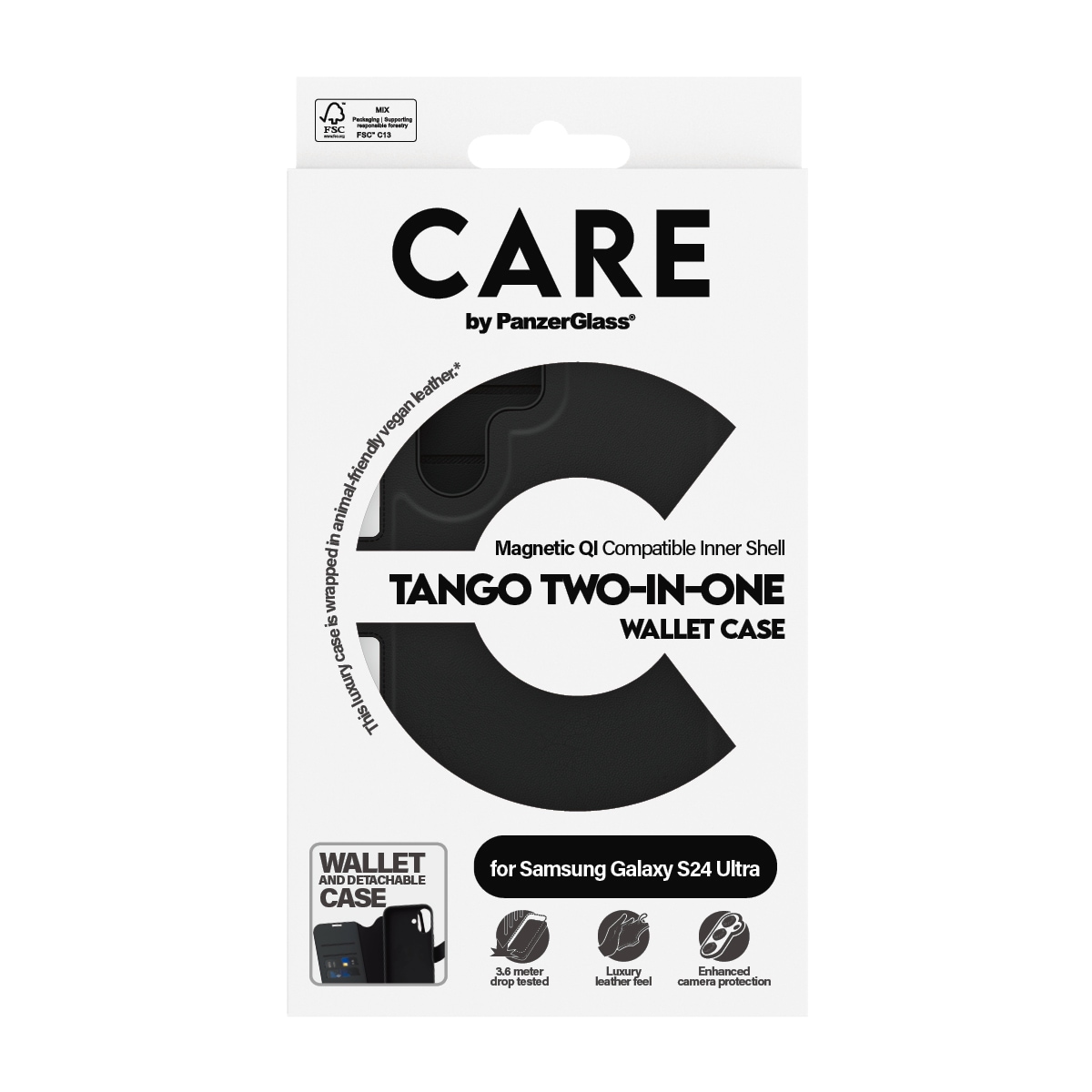 CARE by PanzerGlass Handyhülle »Magnetic Compatible Tango 2-in-1 Wallet Case für Samsung S24 Ultra«, Backcover, Schutzhülle, Handyschutzhülle, Case, Schutzcase, stoßfest