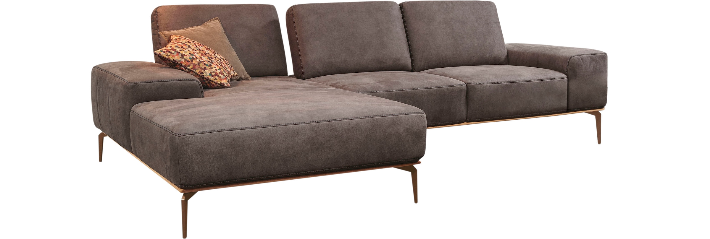 W.SCHILLIG Ecksofa »run, Designsofa mit tollem Sitzkomfort, L-Form«, mit Holzsockel, Füße in Bronze pulverbeschichtet, Breite 299 cm