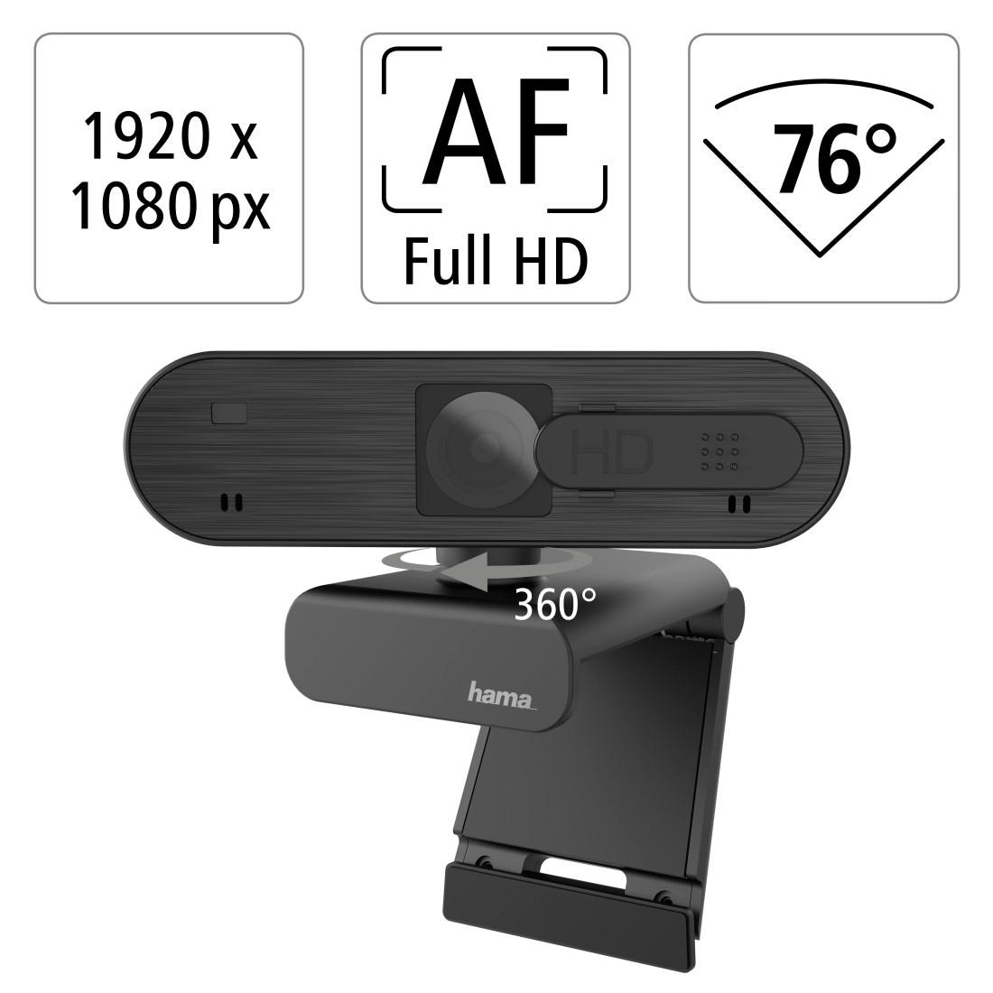 Hama Full HD-Webcam »PC Webcam für Laptop PC, Streaming, Chatten mit Mikrofon, Windows Mac«, Full HD, Plug & Play, verschließbare Linse, Standfuß, Stativgewinde, drehbar