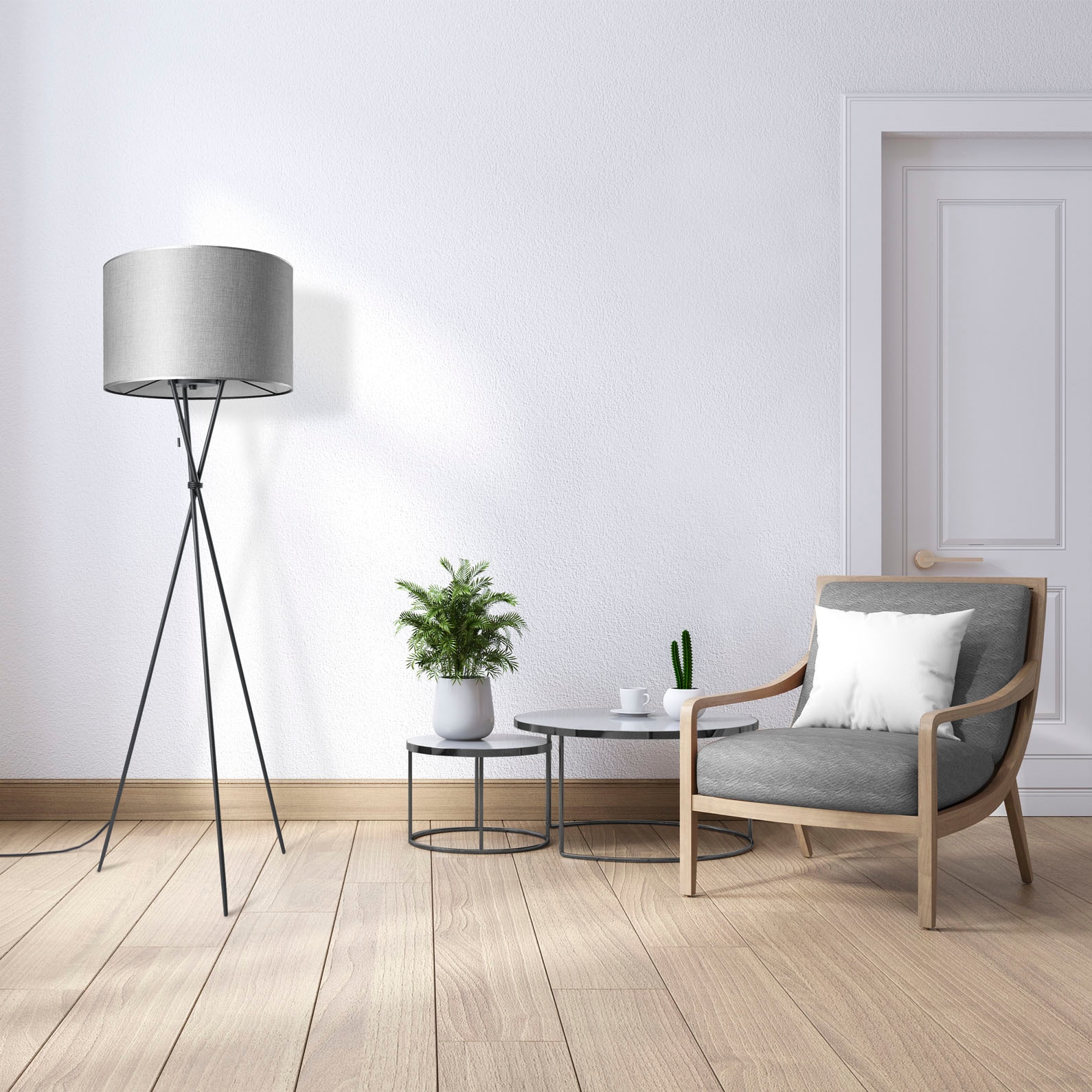 Paco Home Stehlampe »KATE CANVAS UNI COLOR«, Leuchtmittel E27 | ohne Leuchtmittel, Wohnzimmer Dreibein Stoffschirmlampe Standleuchte Textil Schirm E27