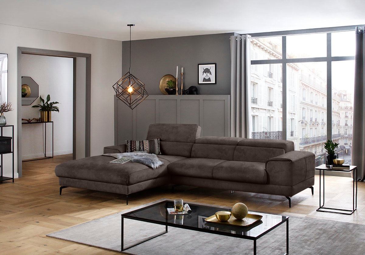 W.SCHILLIG Ecksofa »piedroo, Designsofa mit tollem Sitzkomfort, L-Form«, Kopfteilverstellung, wahlweise mit Sitztiefenverstellung, Breite 303cm