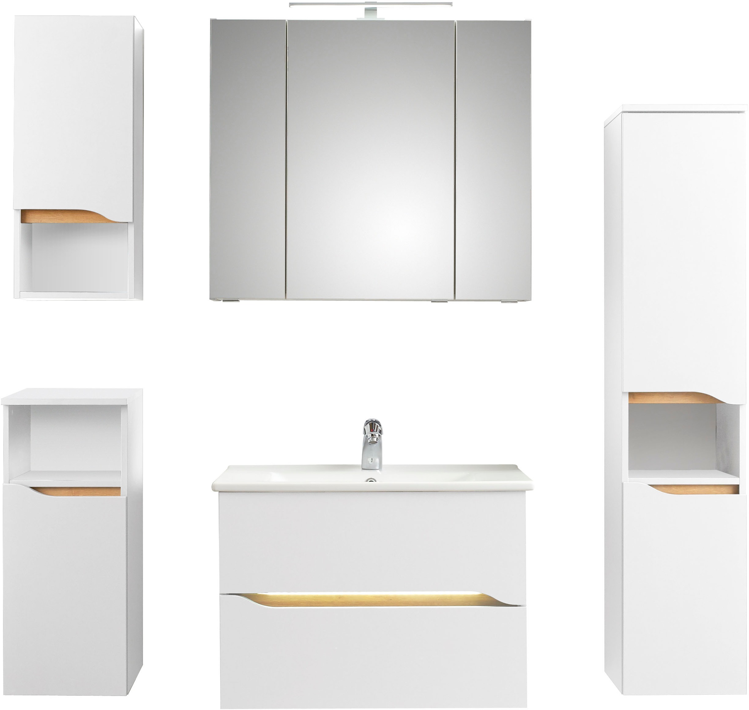 Saphir Badmöbel-Set »Quickset 5-teilig, Keramik-Waschtisch und LED-Spiegels günstig online kaufen