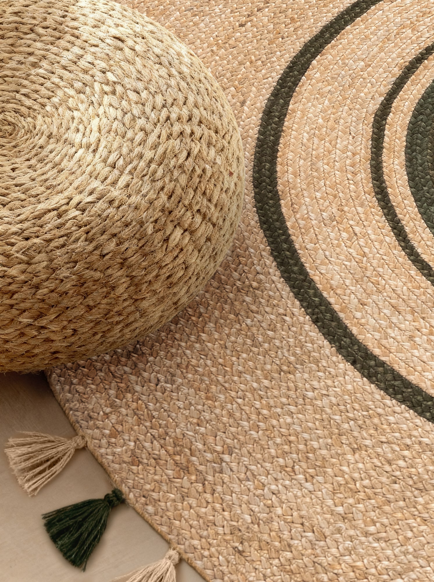 HANSE Home Teppich »Basil« rund 7 mm Höhe Jute, Handgemacht, Rund, Fransen, Wohnzimmerteppich, Naturteppich