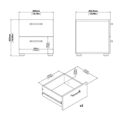 Home affaire TV-Rack »Dallas, Nachtkommode, Nachtschrank, Beistelltisch«, mit 2 Schubladen und Metallgriffen, Breite 40 cm, Höhe 42 cm