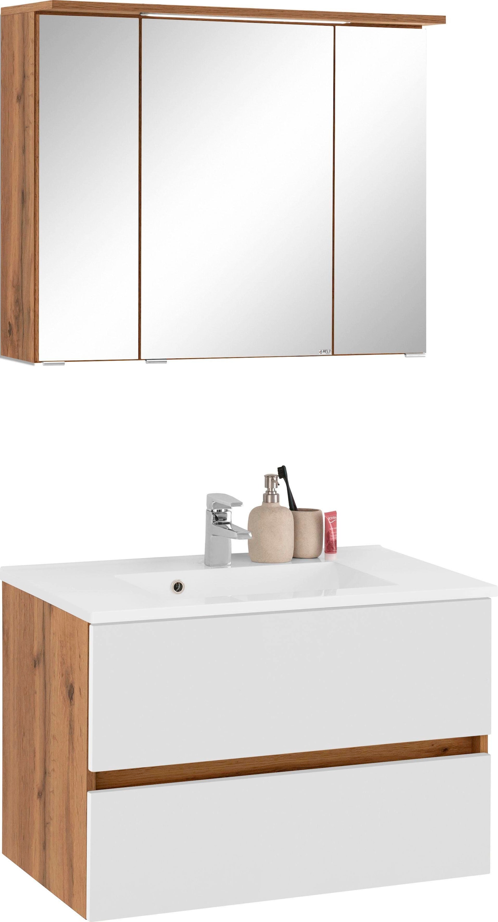 welltime Badmöbel-Set »Lucca«, (2 St.), Breite 80 cm, mit direkter LED-Bele günstig online kaufen