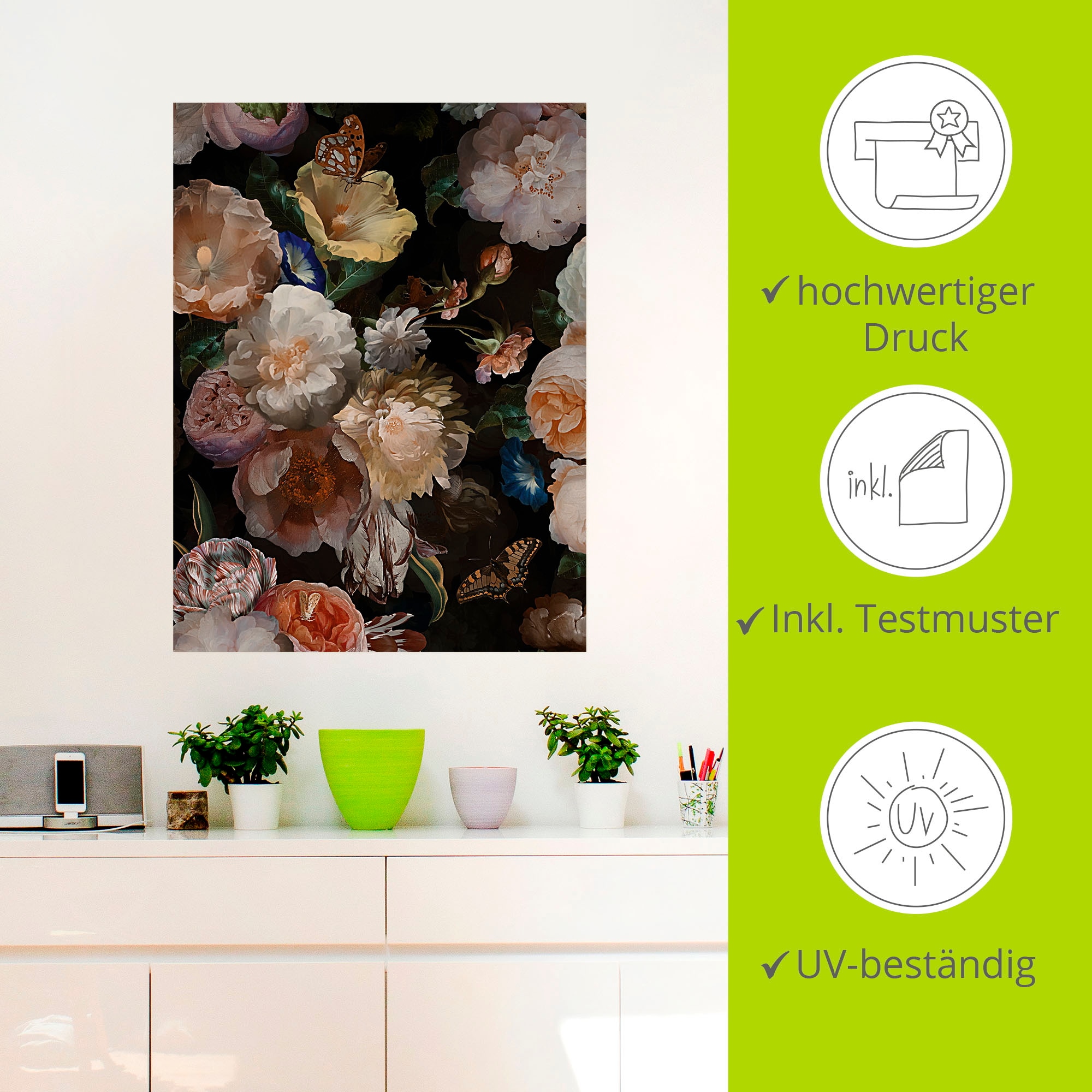 Artland Wandbild »Antike Holländische Blumen«, Blumenbilder, (1 St.), als Alubild, Outdoorbild, Leinwandbild, Poster, Wandaufkleber