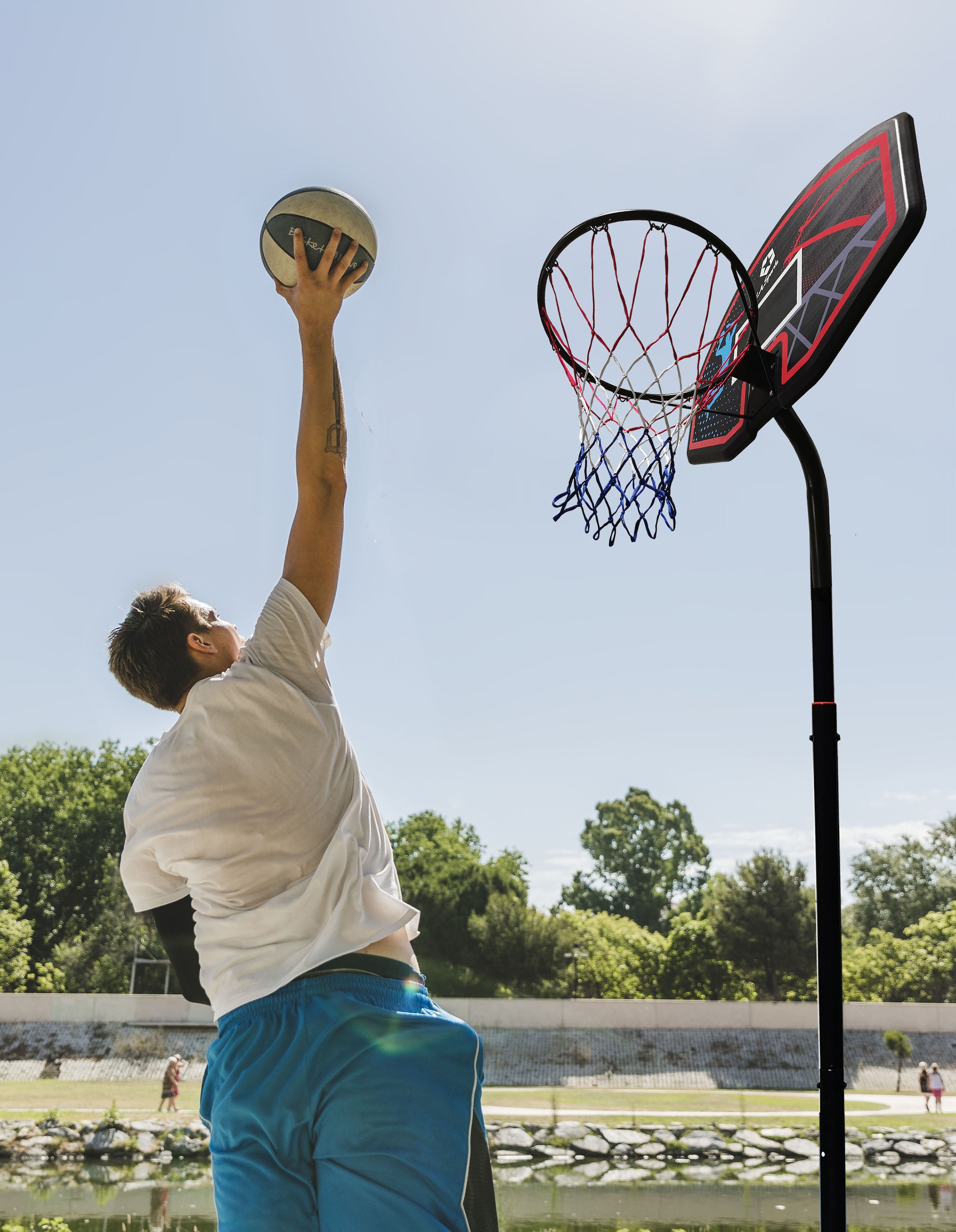 L.A. Sports Basketballkorb, (Set, 3 St., Komplett-Set mit Basketballkorb, Netz und Ständer), mit Transportrollen, stabile pulverbeschichtete Metallrohre