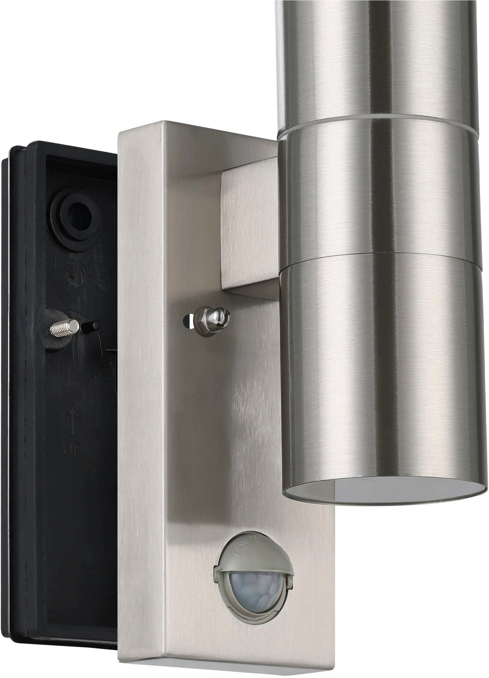 EGLO Wandleuchte »Riga 5 Außen-Wandlampe, Edelstahl und Glas, Außenleuchte, IP44 Lampe« GU10 1 Stk. Wand-/Deckenleuchte - L6,5 x H21,5 x AL11cm - edelstahl - 2X2,8W inkl.