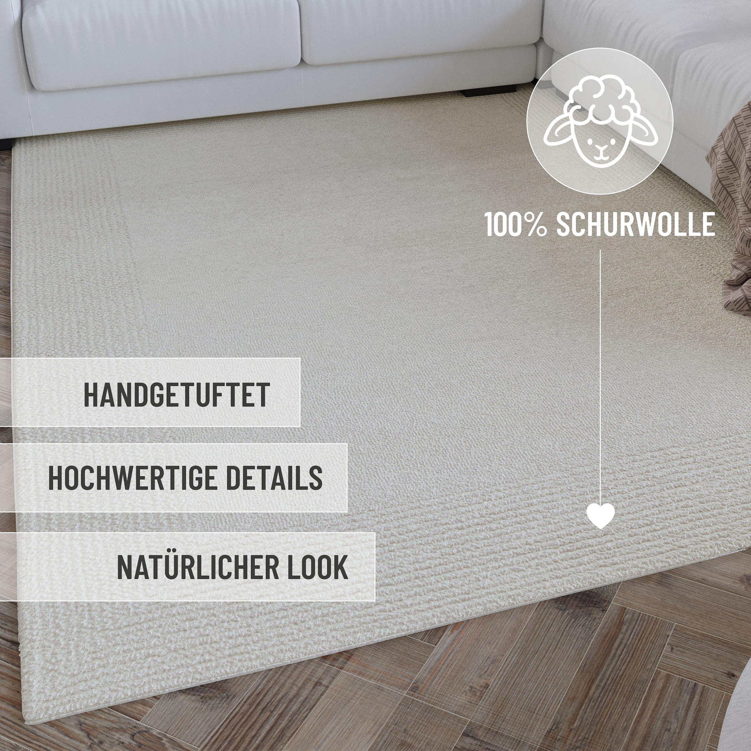 Wecon home Wollteppich »Hamptons TWENTYONE«, rechteckig, 15 mm Höhe, Läufer, Schurwolle, Kurzflor, Wohnzimmer, Schlafzimmer, Bordüre