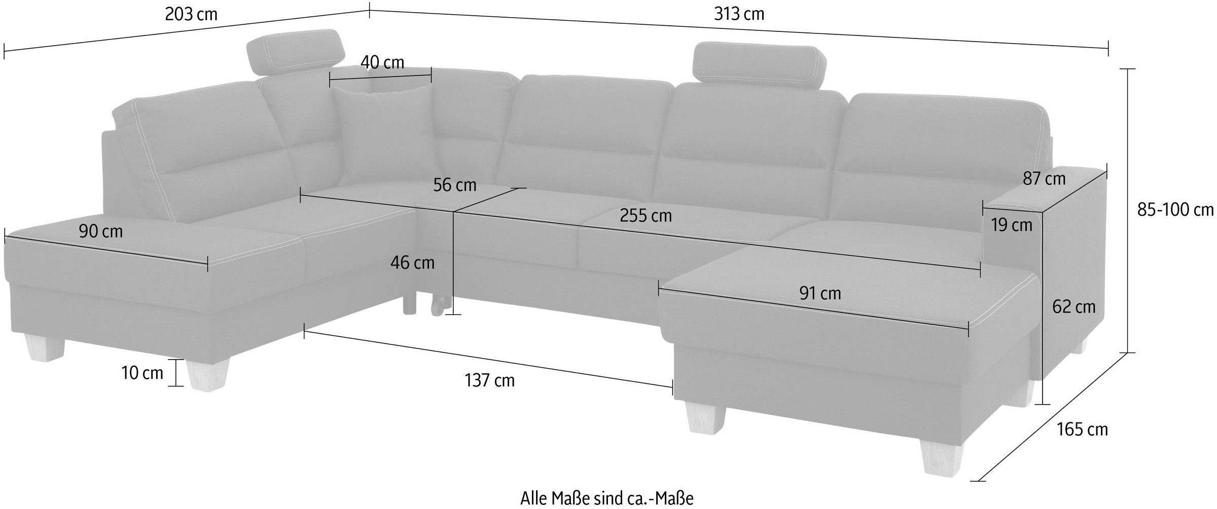 Home affaire Wohnlandschaft »Navan, komfortabel mit viel Platz, U-Form«, wahlweise mit Bettfunktion und Kopfstütze