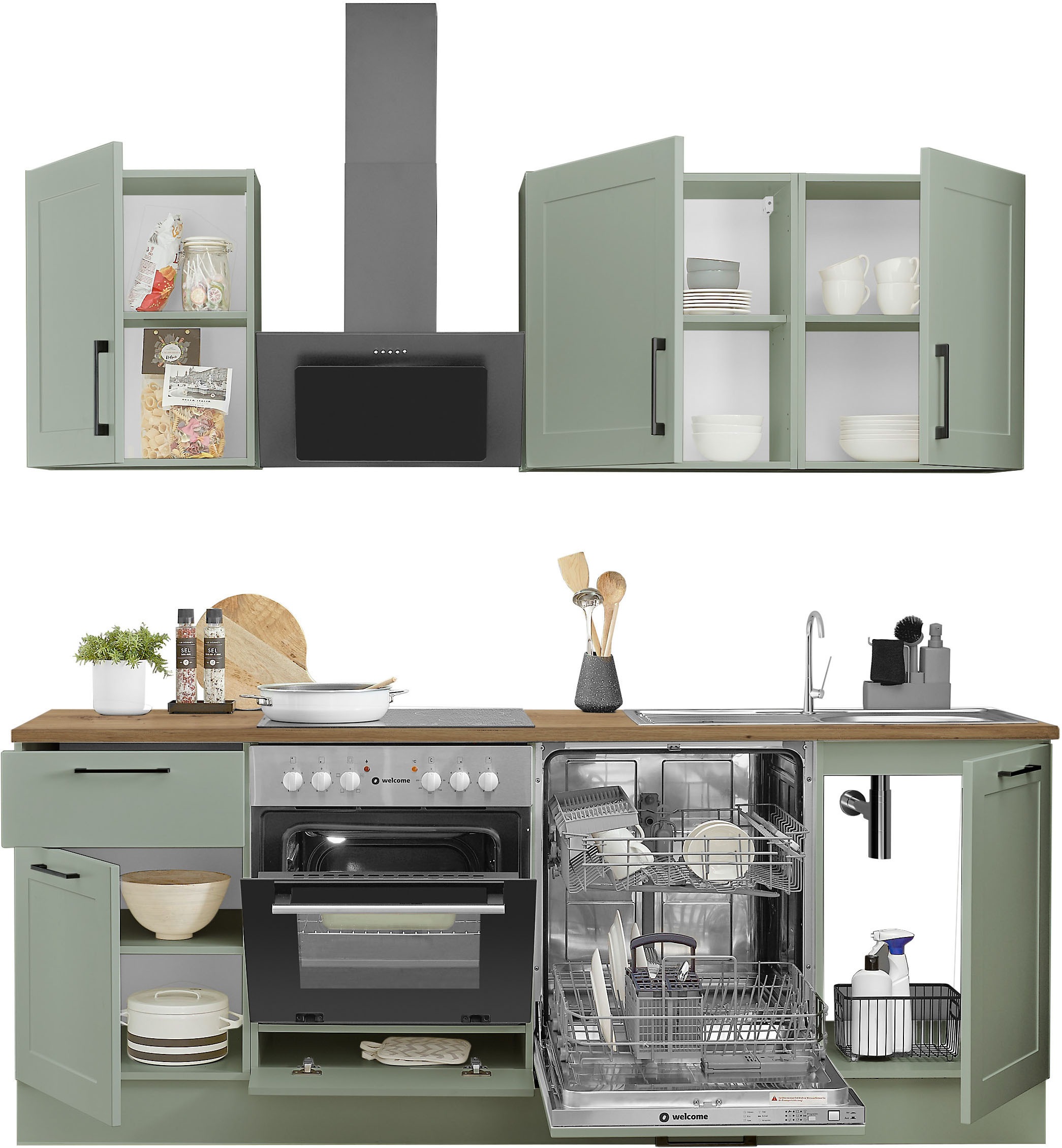 BASIC by Balculina Küchenzeile »Marsi« Breite 220 cm, wahlweise mit E-Geräten, mit Soft-Close-Funktion