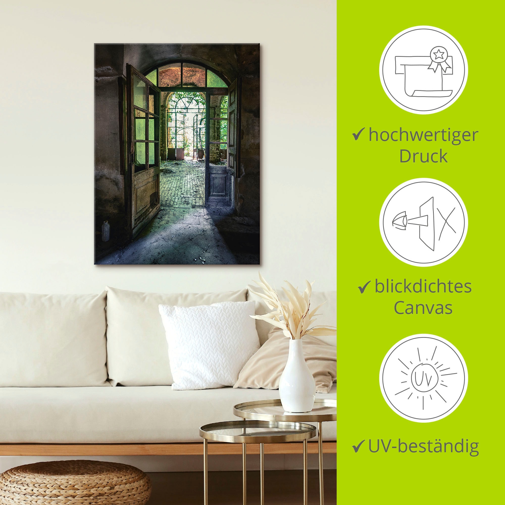 Artland Wandbild »Lost Place - alte Tür Fenster«, Fenster & Türen, (1 St.), als Alubild, Outdoorbild, Leinwandbild, Poster, Wandaufkleber